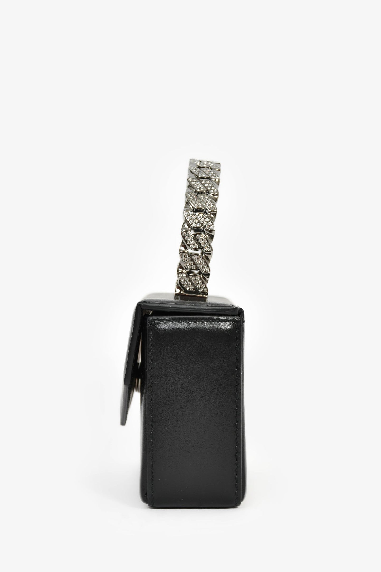 Amina Muaddi Black Leather Crystal Super Mini Top Handle Bag