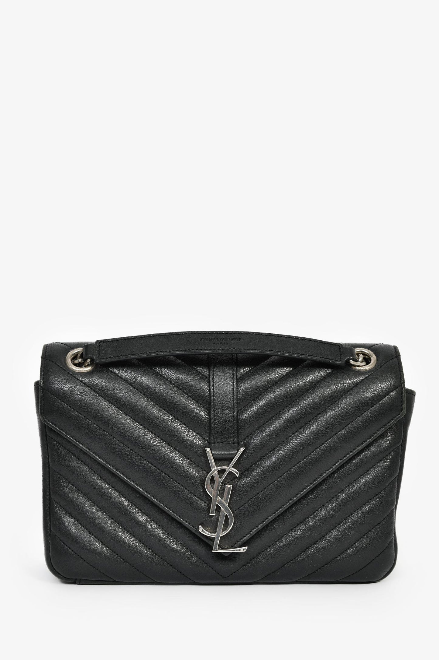 Saint Laurent Black Chevron Leather College Bag