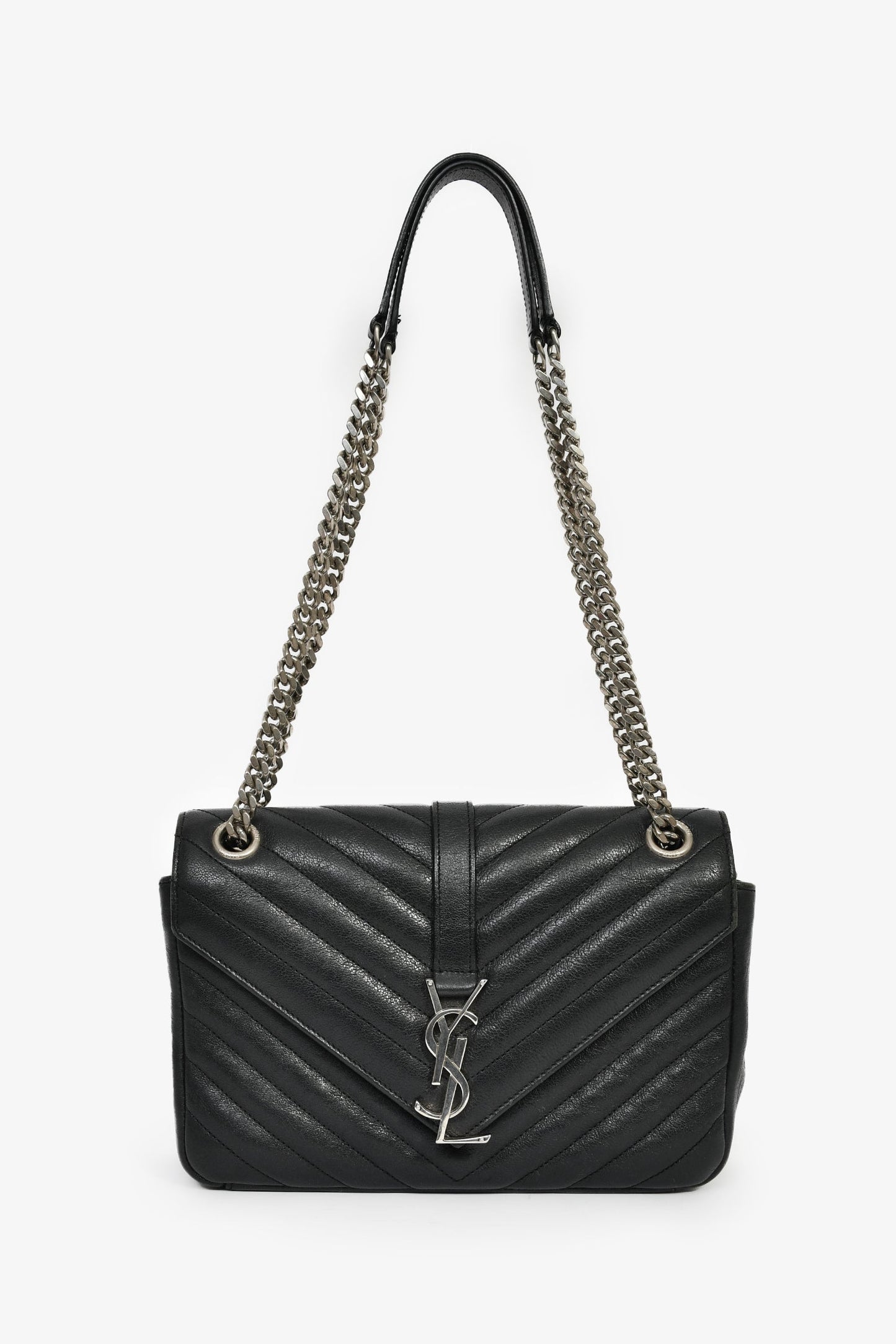 Saint Laurent Black Chevron Leather College Bag