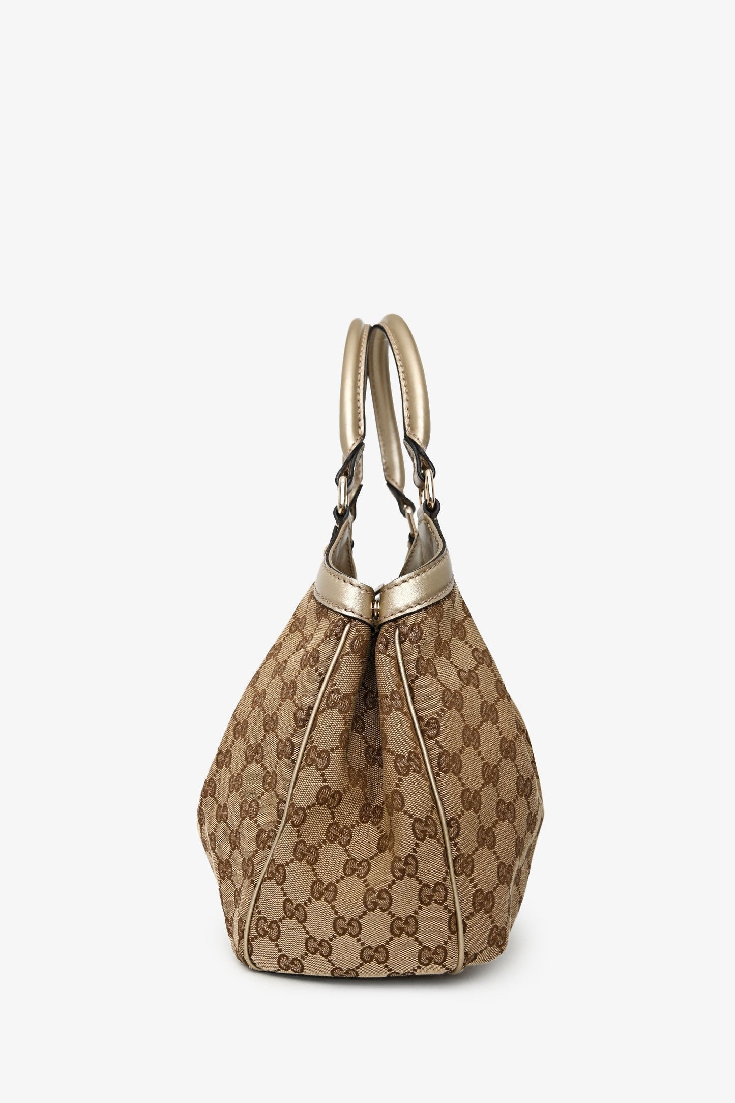 Gucci Beige/Gold Leather Trim GG Canvas Medium Sukey Tote Bag