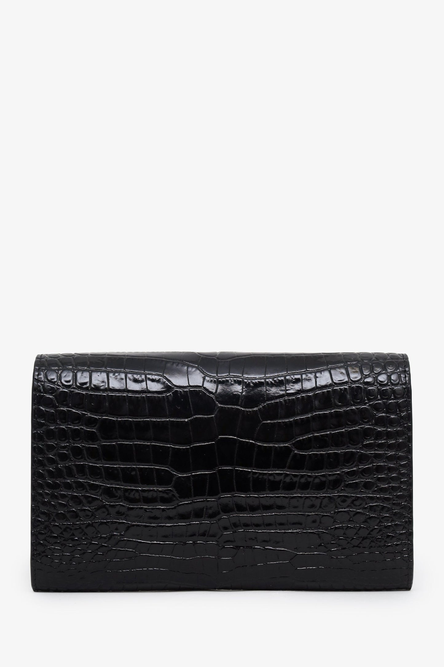 Saint Laurent Black Croc Embossed Leather Uptown Chain Wallet With Insert