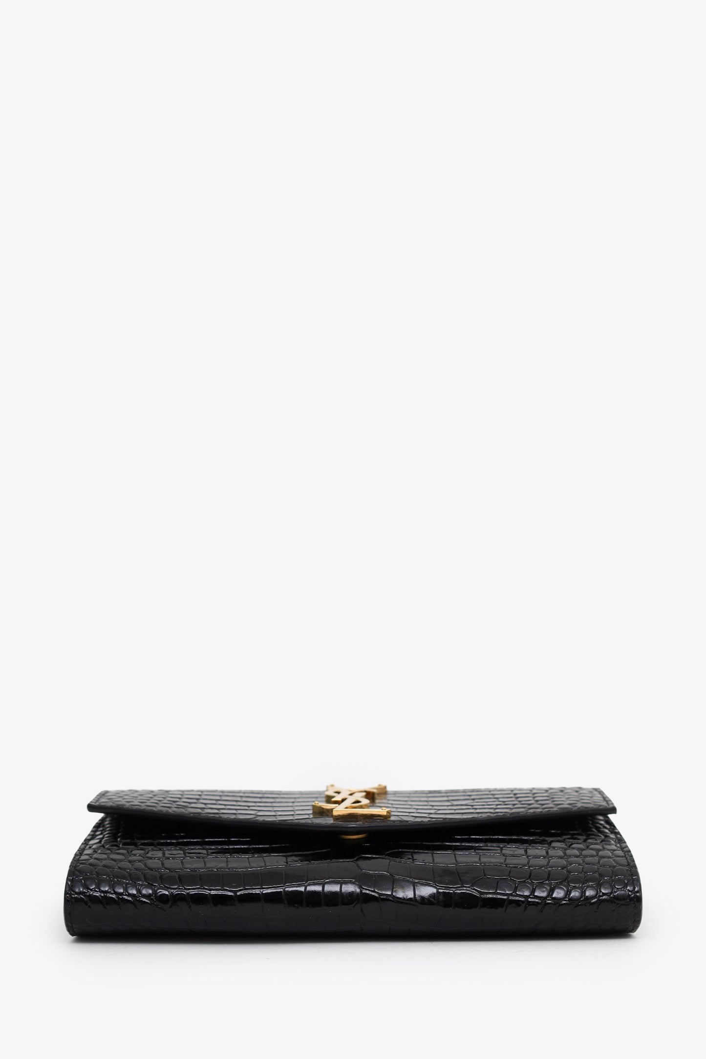 Saint Laurent Black Croc Embossed Leather Uptown Chain Wallet With Insert
