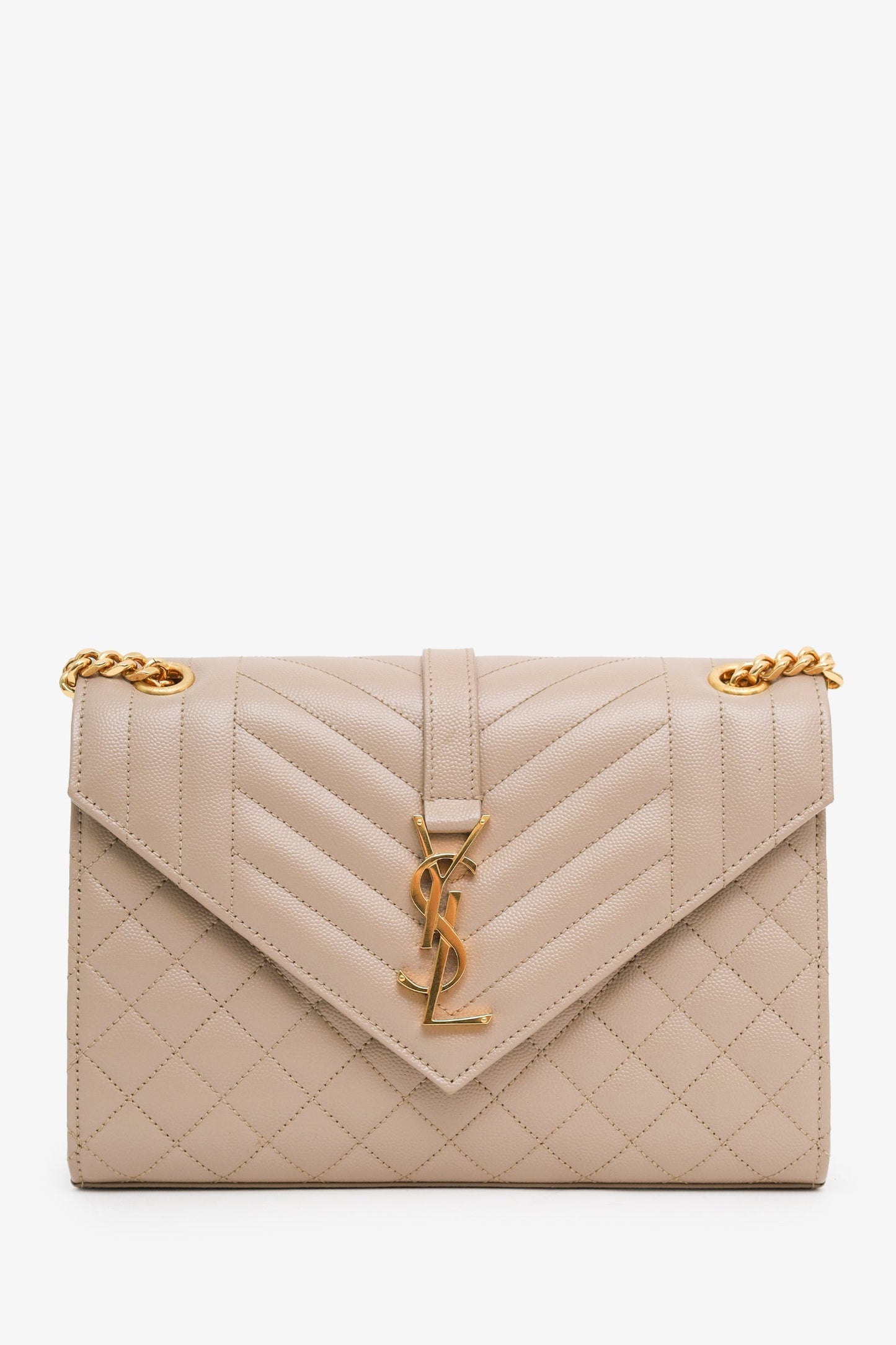 Saint Laurent Beige Grained Leather Small Envelope Bag