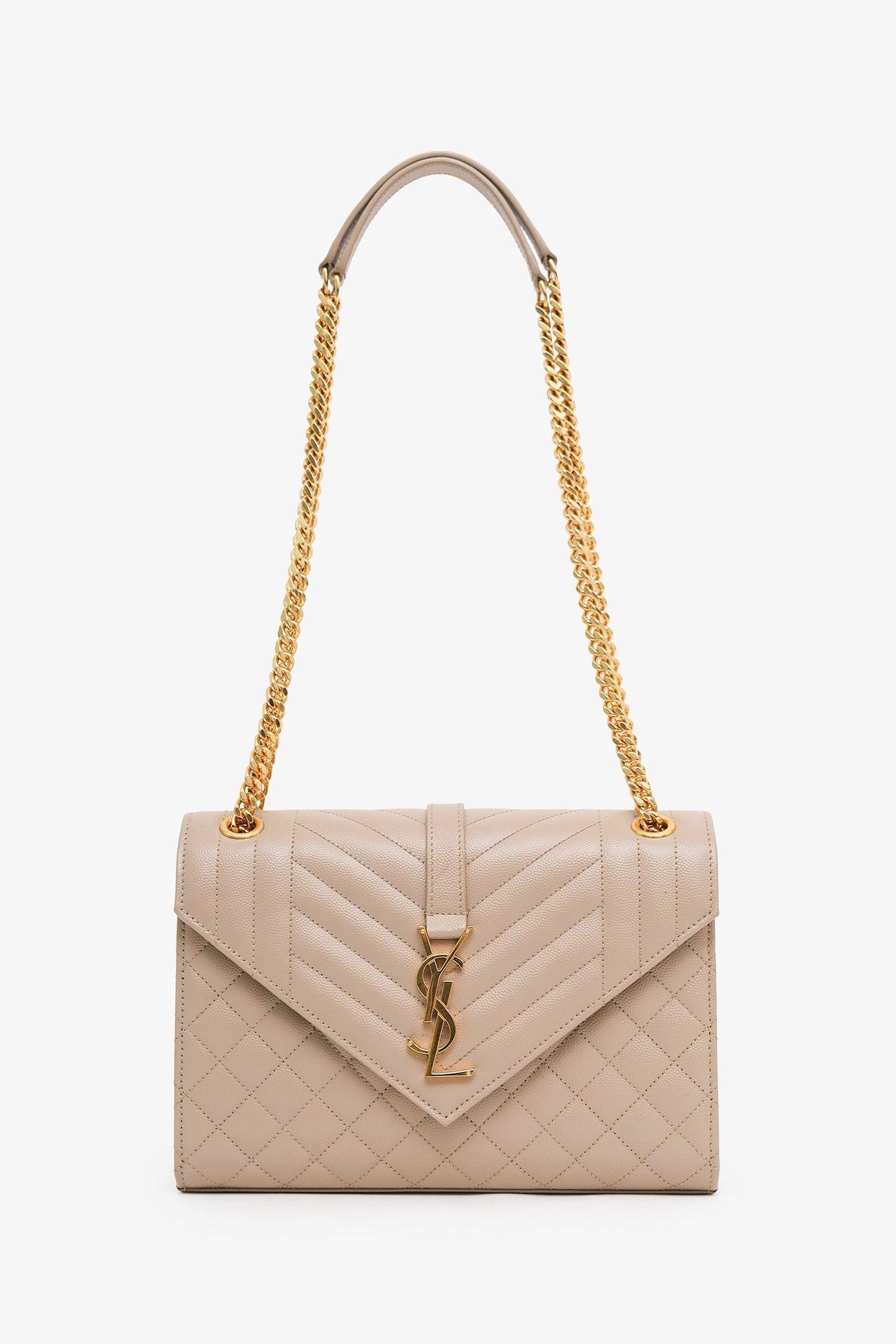 Saint Laurent Beige Grained Leather Small Envelope Bag