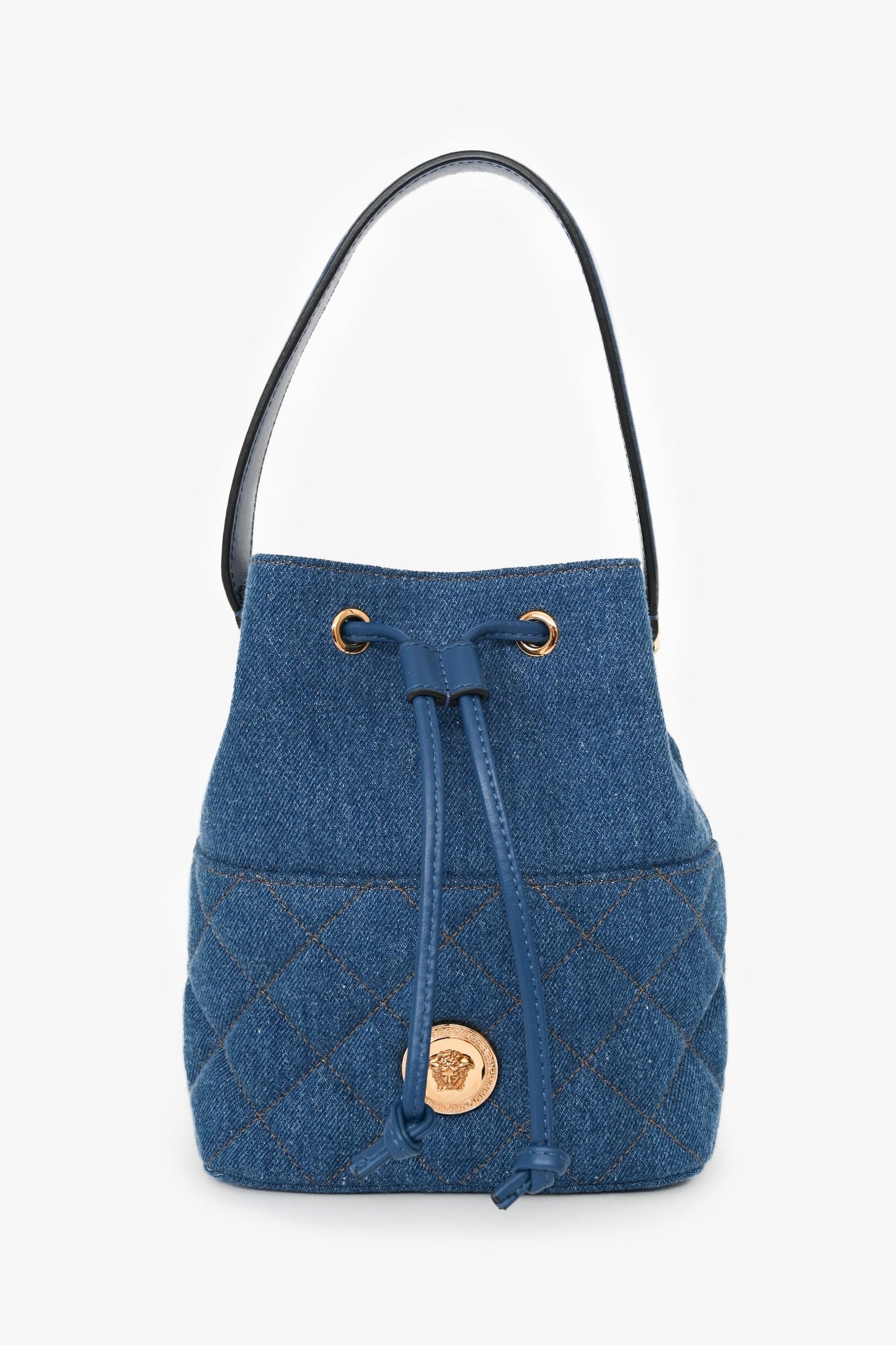 Versace Blue Denim Quilted Bucket Bag