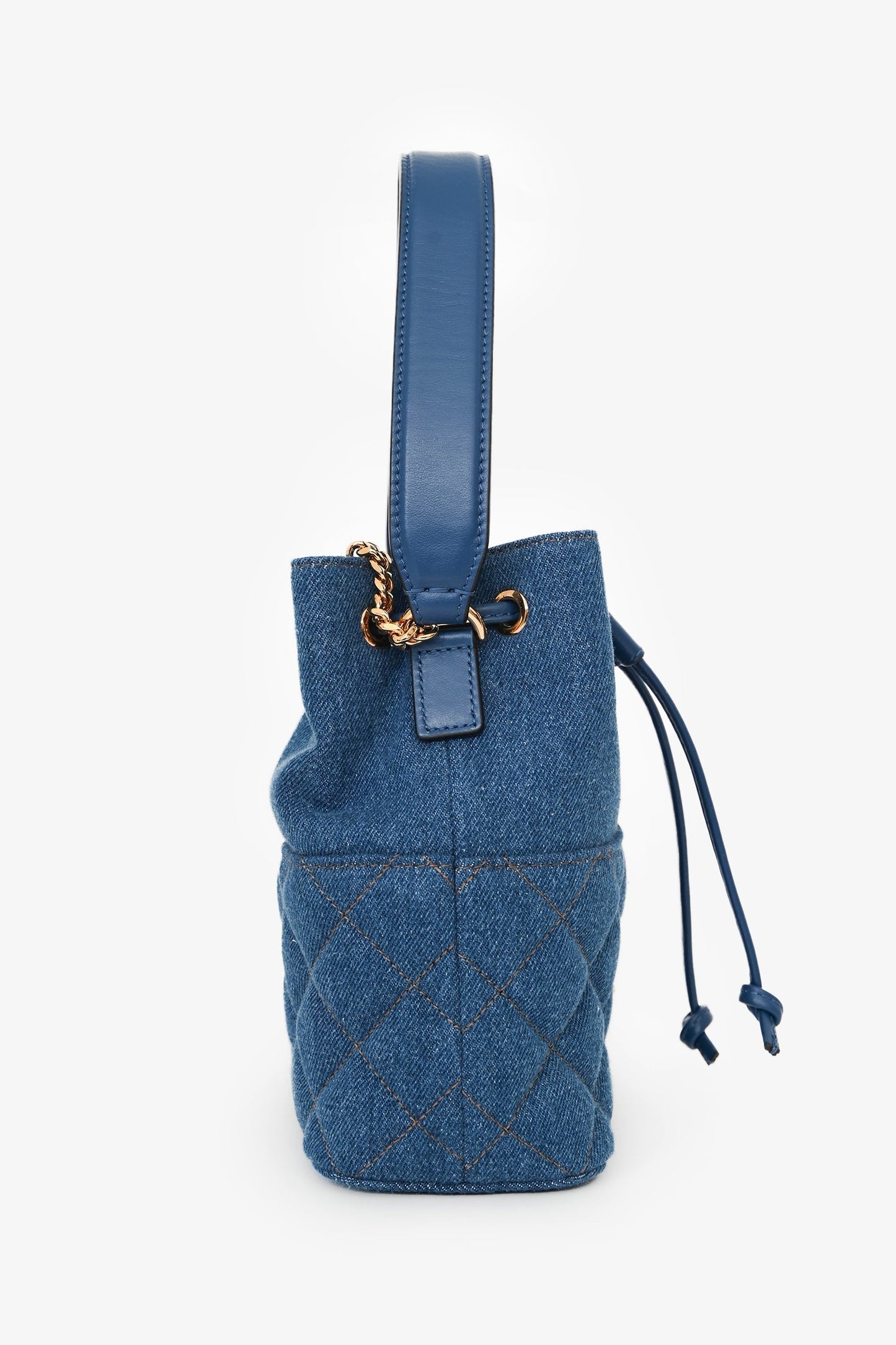 Versace Blue Denim Quilted Bucket Bag