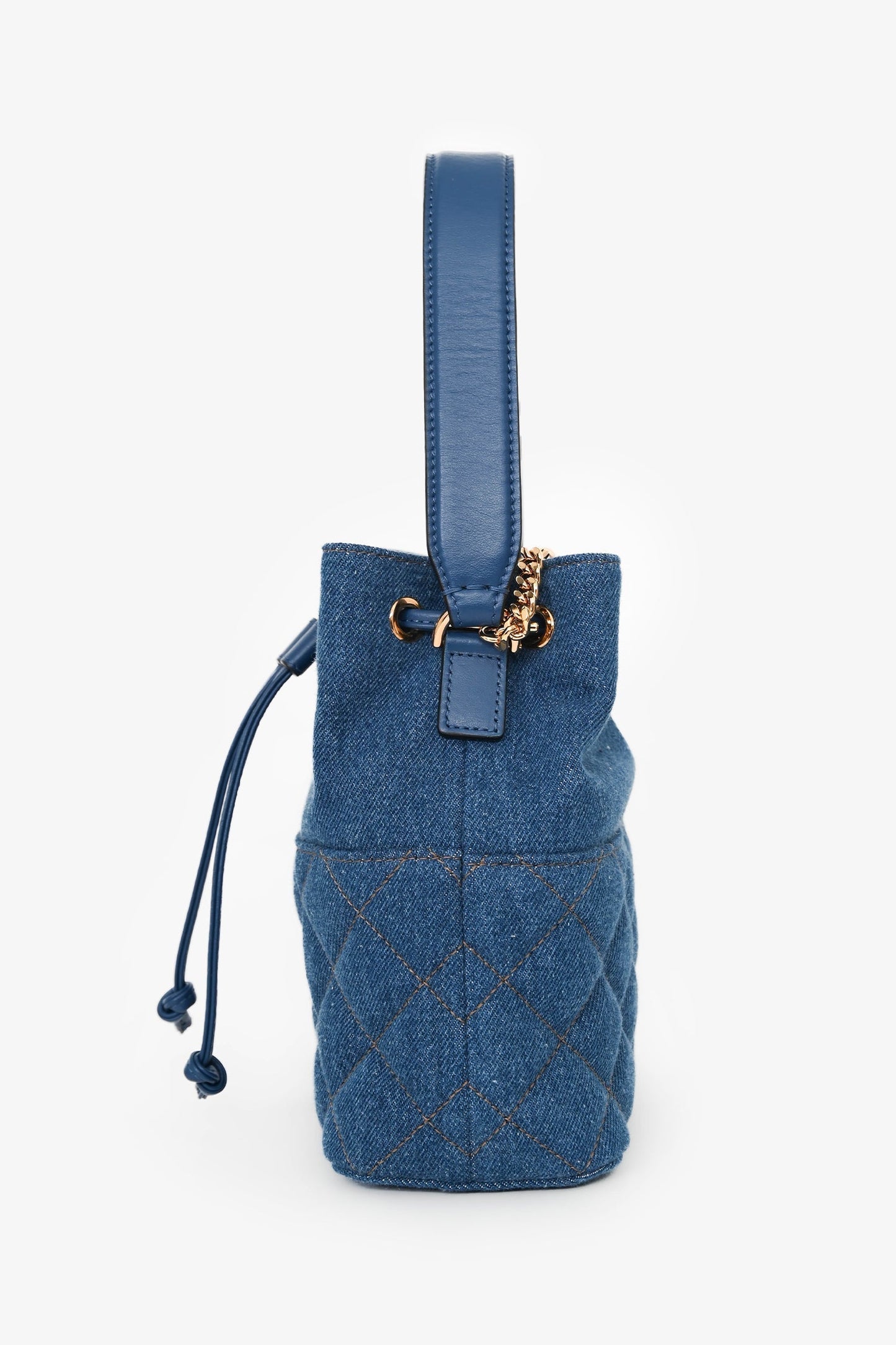 Versace Blue Denim Quilted Bucket Bag