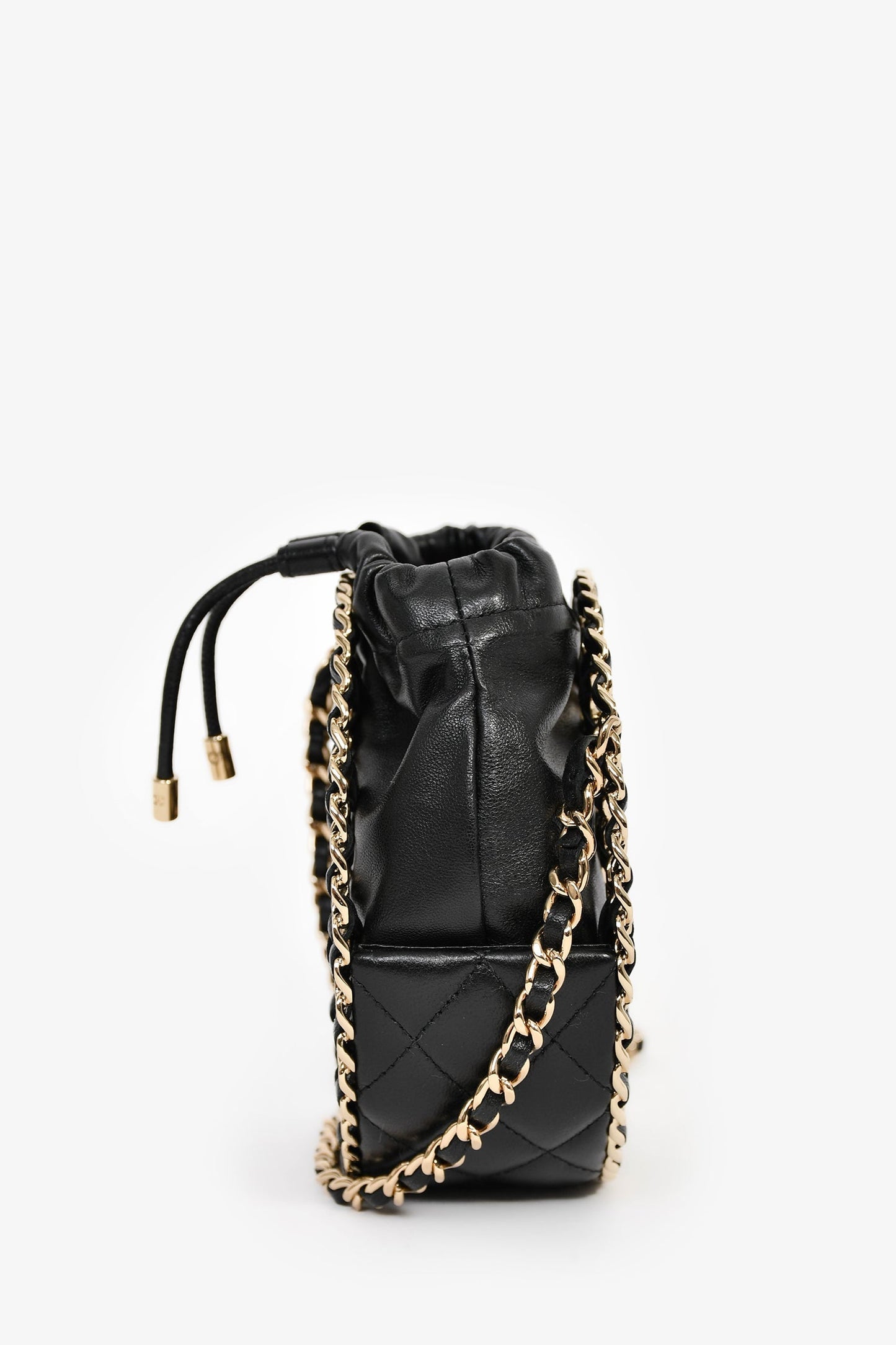 Chanel™ Runway 2022 Black Lambskin Leather CC Logo Round Caged Crossbody Bag