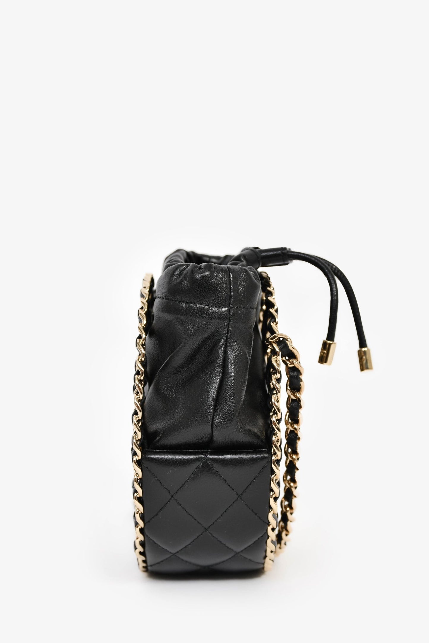 Chanel™ Runway 2022 Black Lambskin Leather CC Logo Round Caged Crossbody Bag