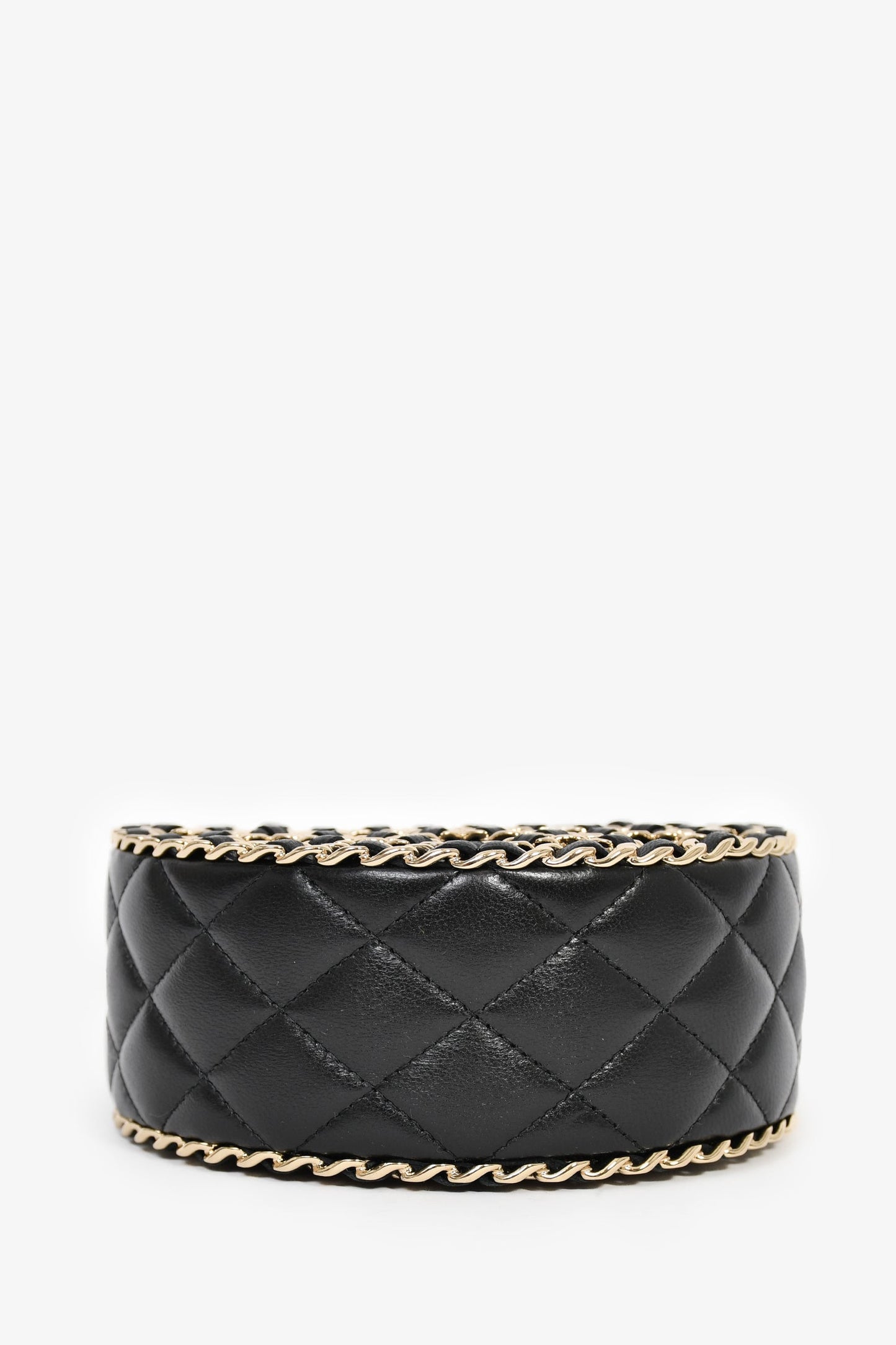 Chanel™ Runway 2022 Black Lambskin Leather CC Logo Round Caged Crossbody Bag