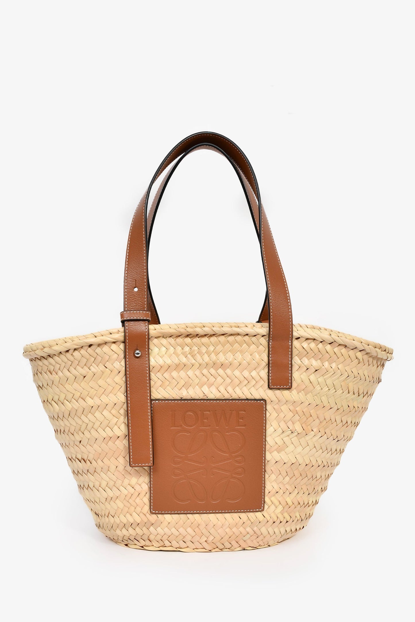 Loewe Palm Leaf/Brown Leather Classic Medium Basket Bag
