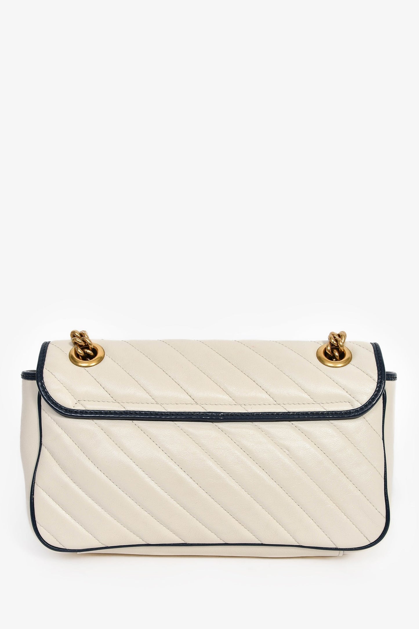 Gucci Cream/Navy Leather Marmont Small Shoulder Bag
