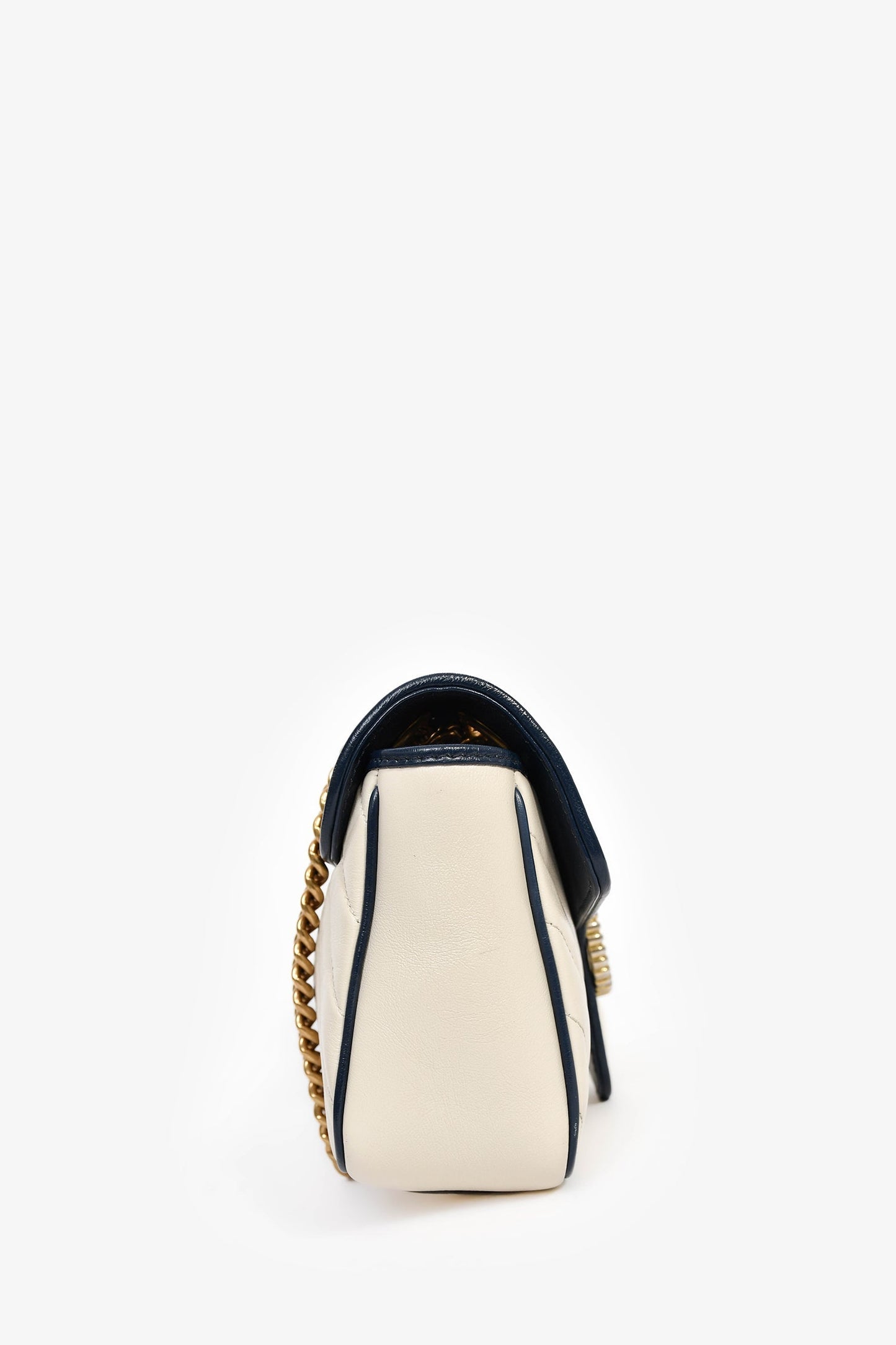 Gucci Cream/Navy Leather Marmont Small Shoulder Bag
