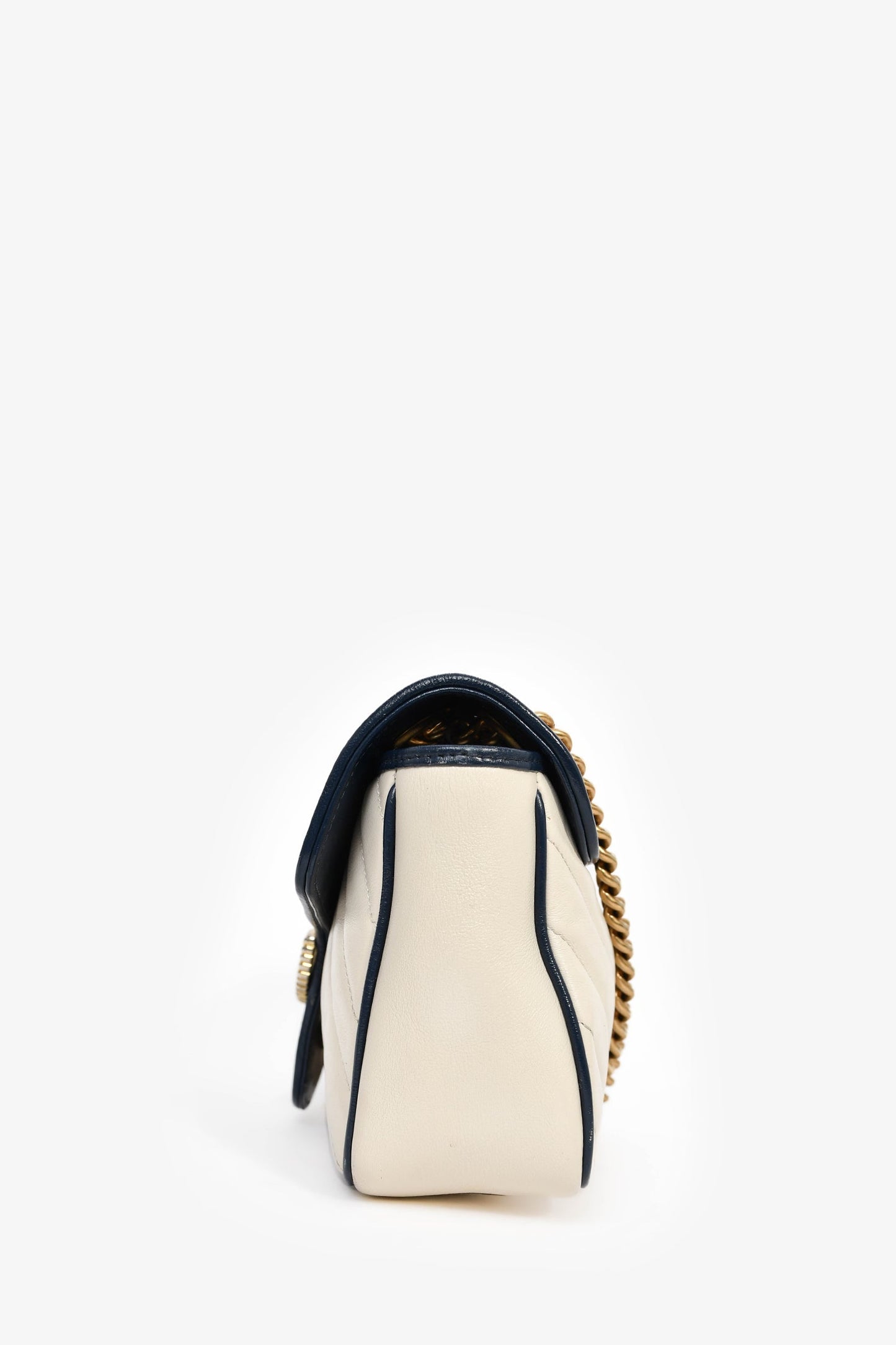Gucci Cream/Navy Leather Marmont Small Shoulder Bag