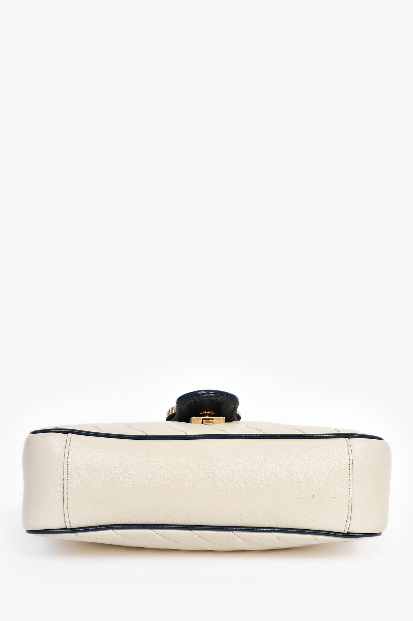 Gucci Cream/Navy Leather Marmont Small Shoulder Bag
