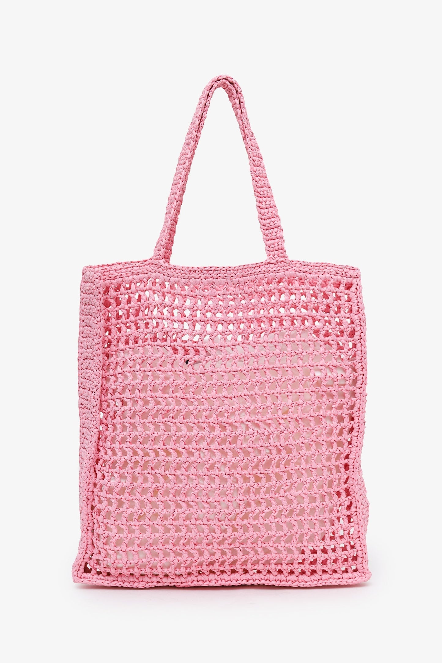 Prada Pink Raffia Crochet Logo Tote Bag