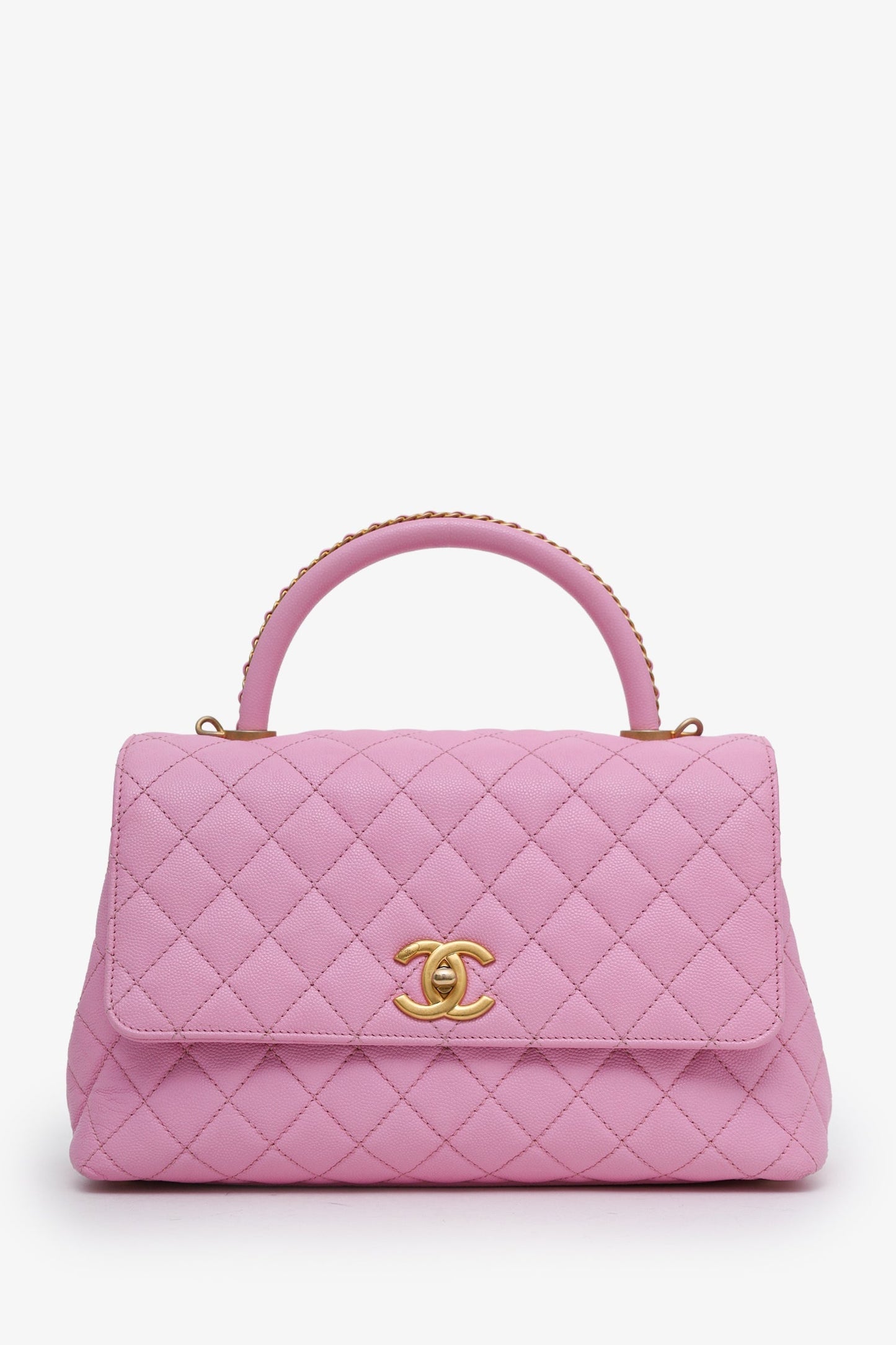 Chanel™ 23P Pink Caviar Medium Coco Top Handle Bag With Strap