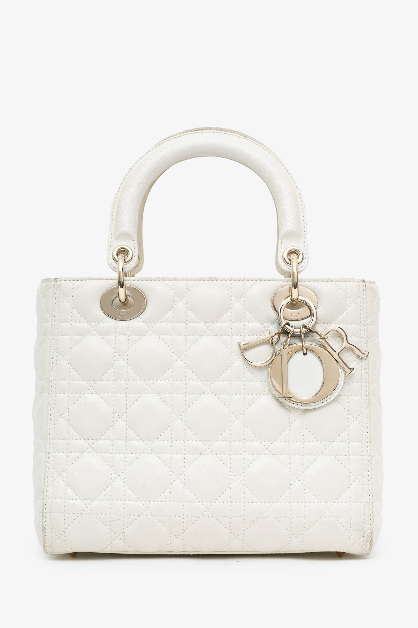 Christian Dior 2019 White Cannage Medium Lady Dior Top Handle