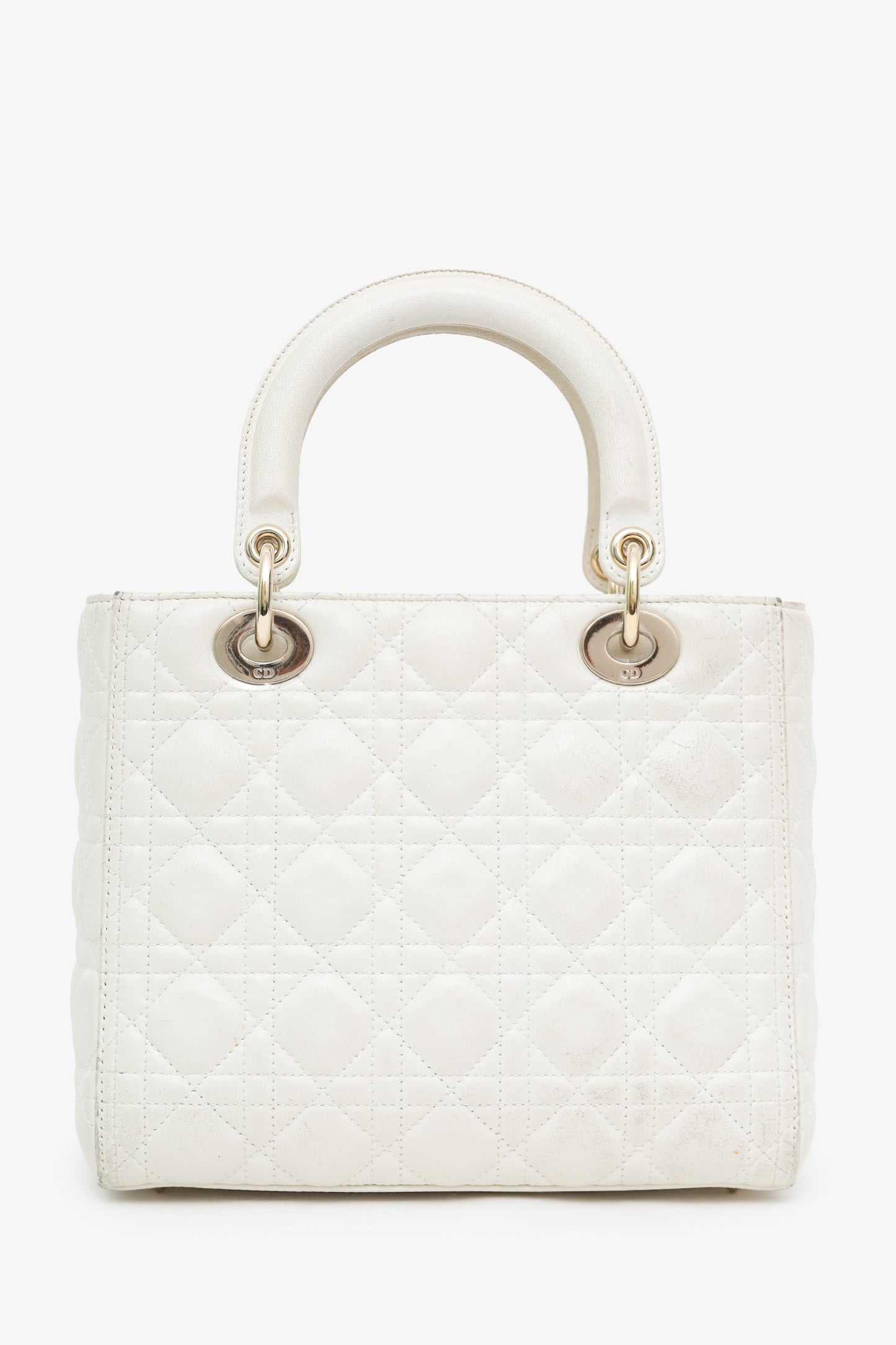 Christian Dior 2019 White Cannage Medium Lady Dior Top Handle