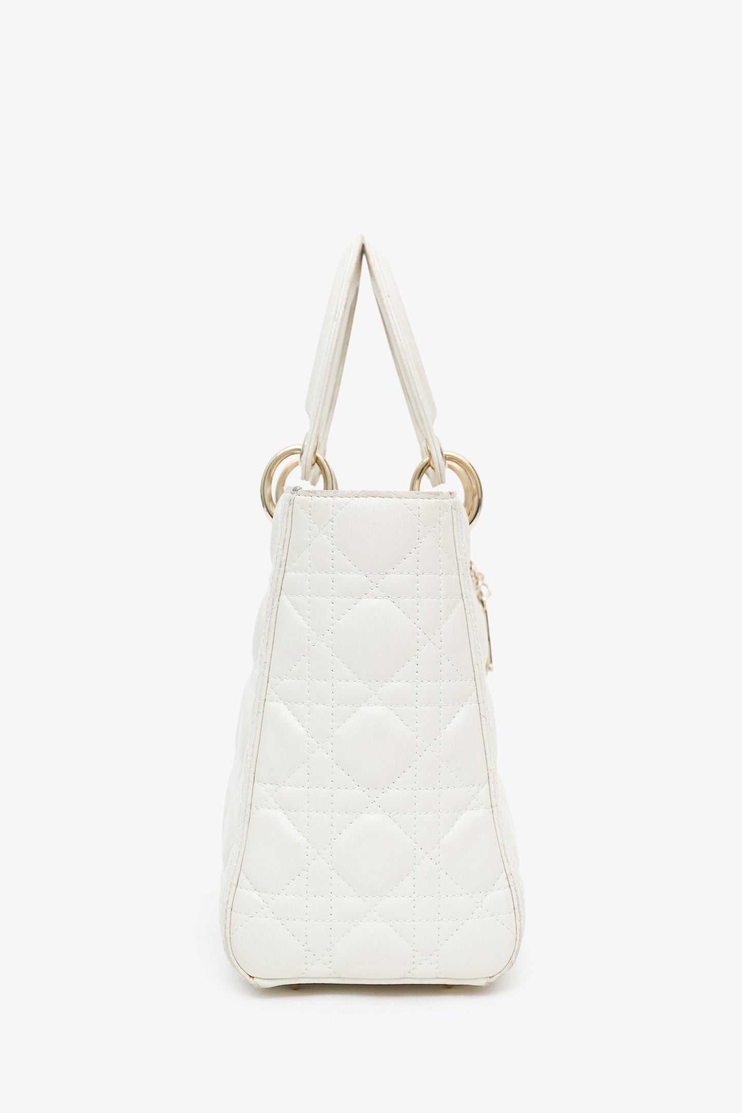 Christian Dior 2019 White Cannage Medium Lady Dior Top Handle