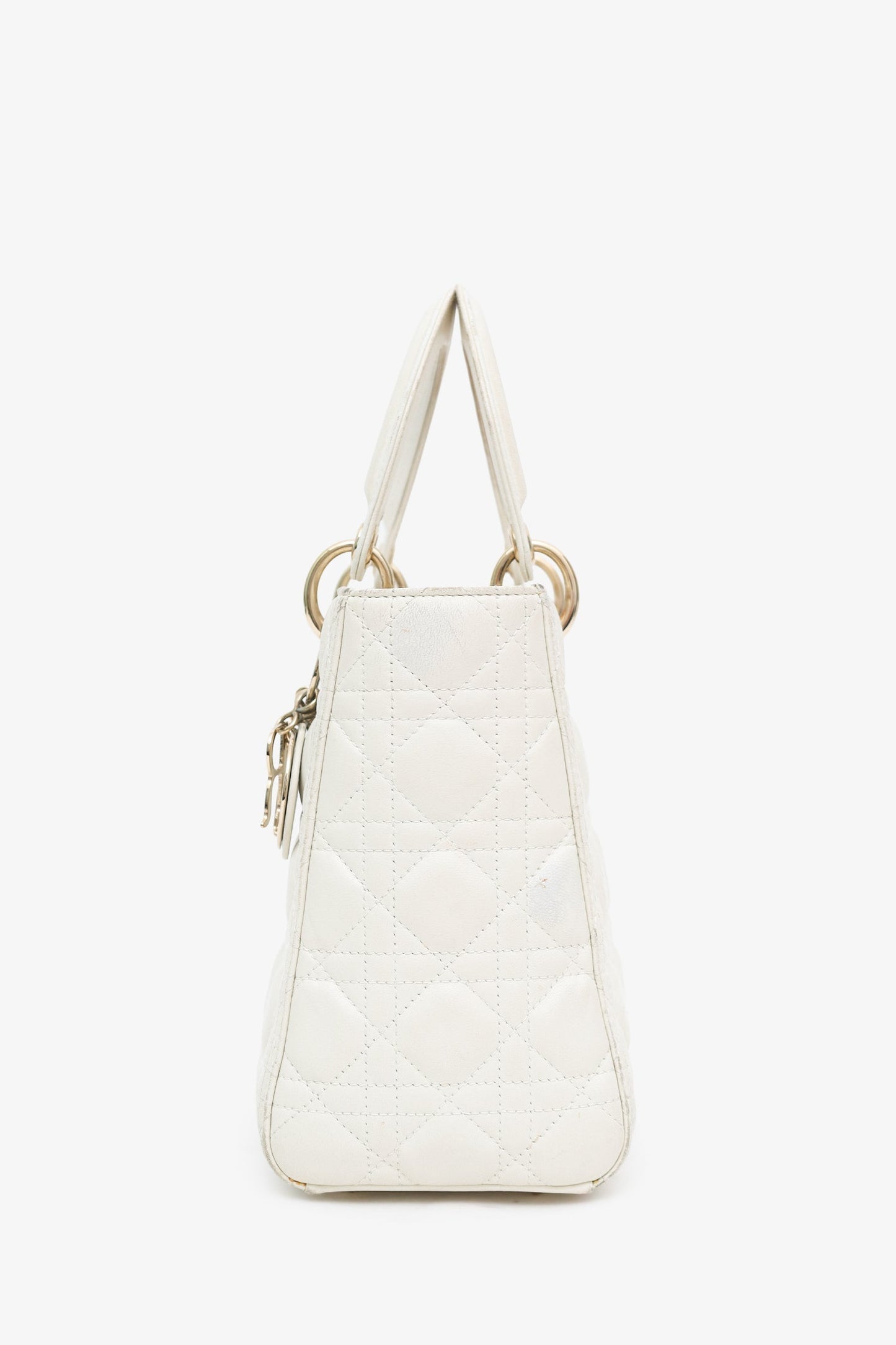 Christian Dior 2019 White Cannage Medium Lady Dior Top Handle
