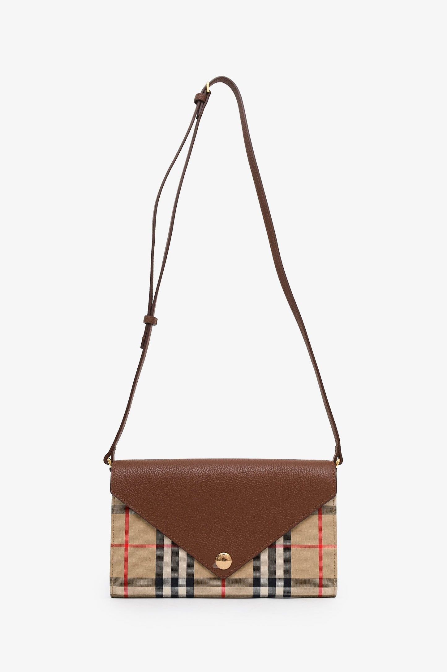 Burberry Beige/Brown House Check Hannah Envelope Wallet On Strap