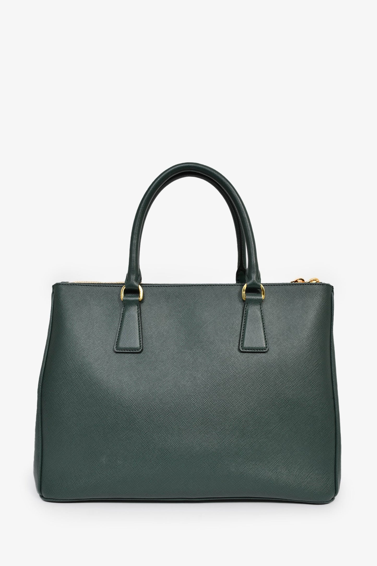 Prada Dark Green Saffiano Leather Double Zip Large Galleria wtih Strap
