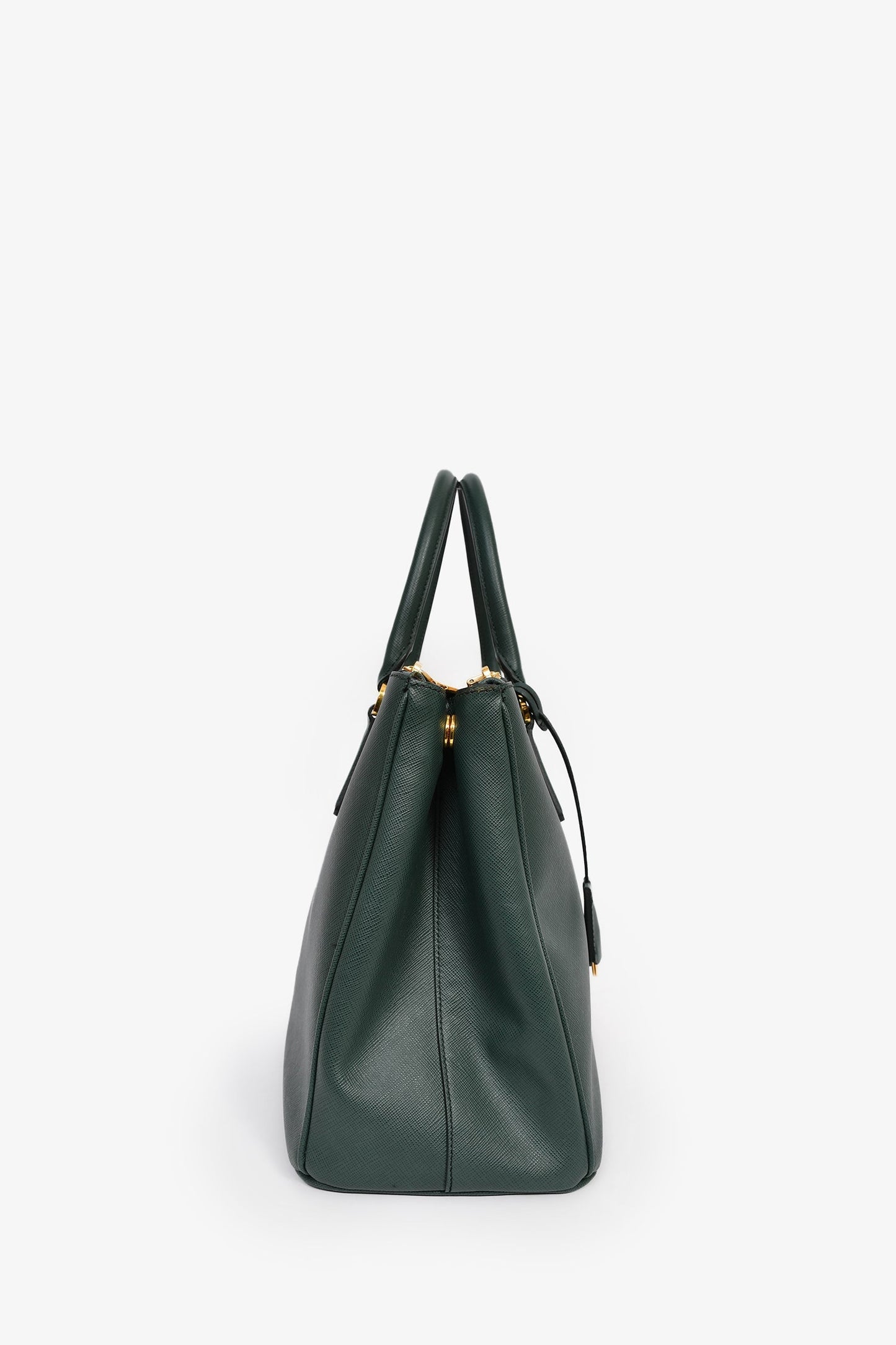 Prada Dark Green Saffiano Leather Double Zip Large Galleria wtih Strap