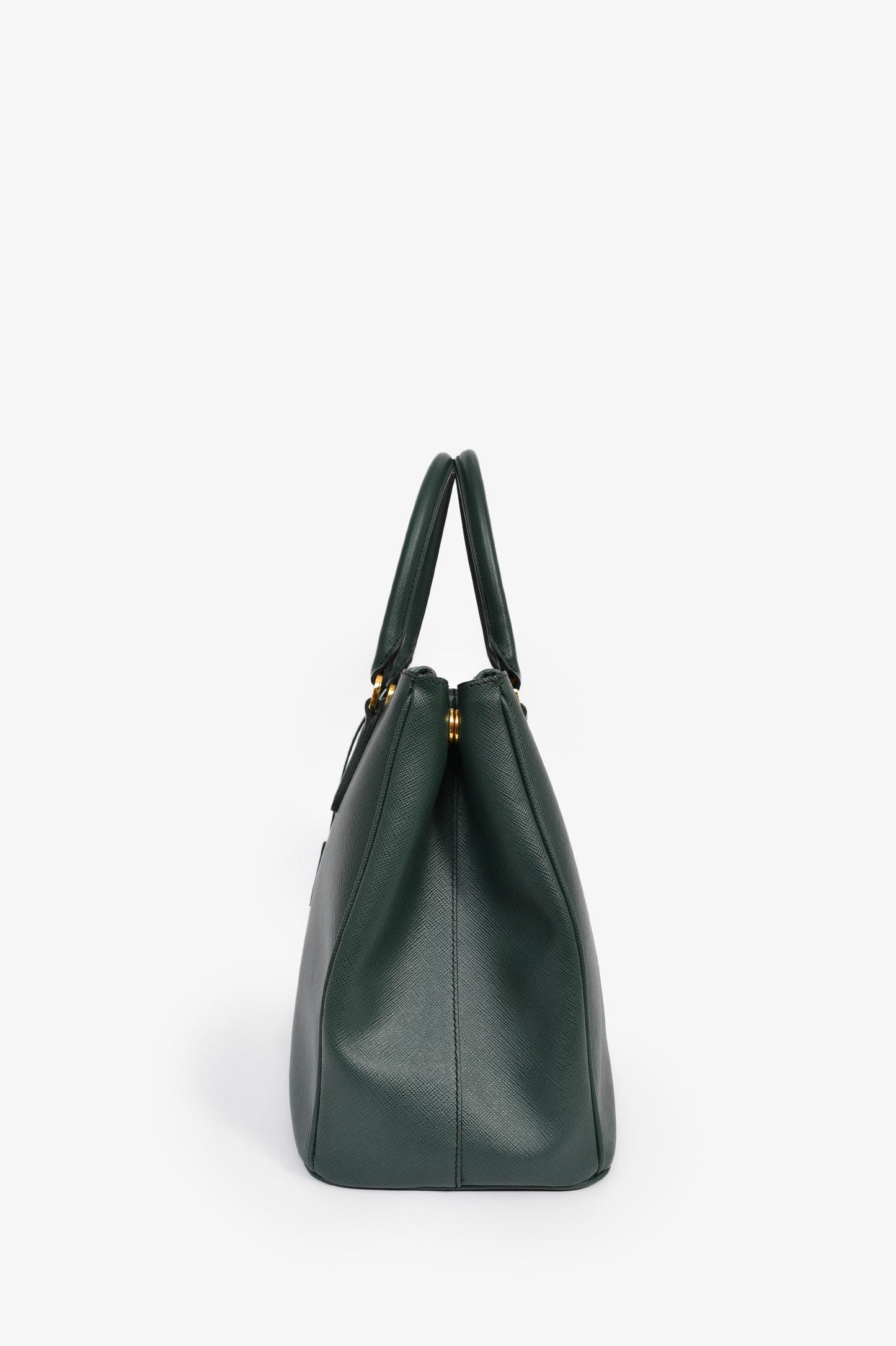 Prada Dark Green Saffiano Leather Double Zip Large Galleria wtih Strap