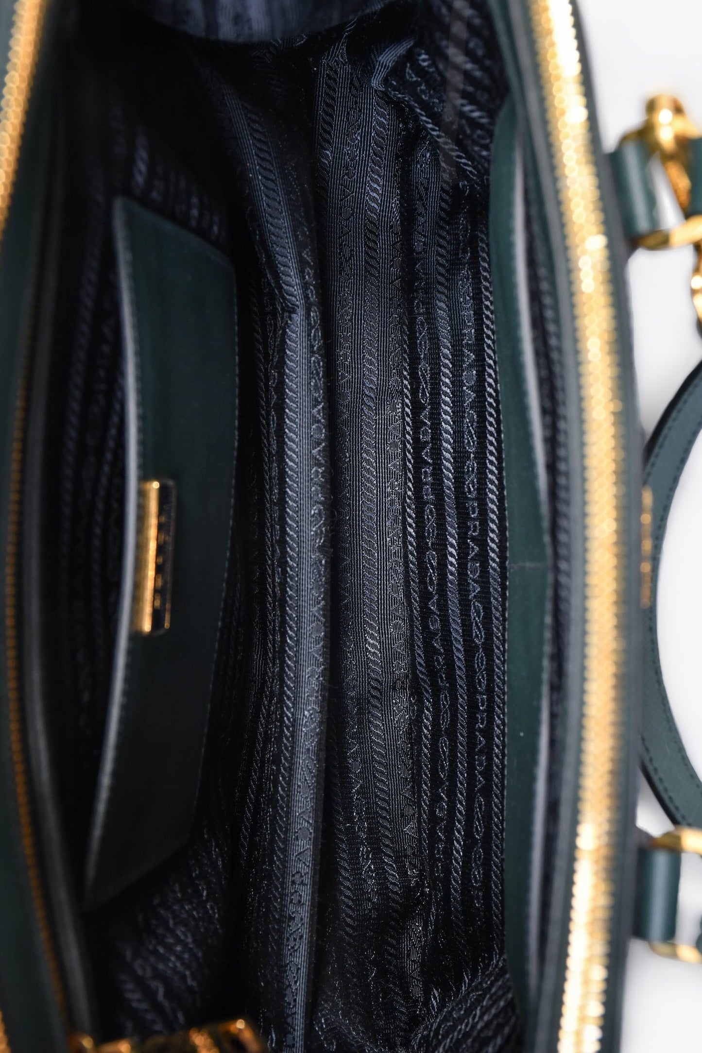 Prada Dark Green Saffiano Leather Double Zip Large Galleria wtih Strap