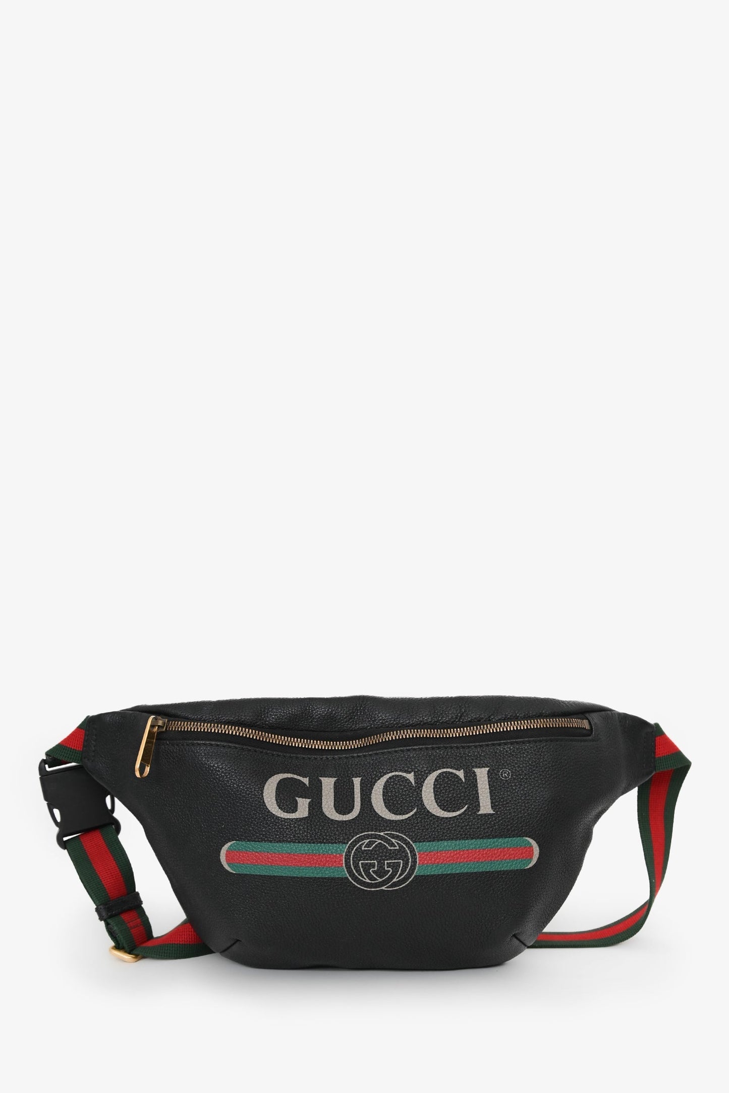 Gucci Black Leather Web Strap Belt Bag