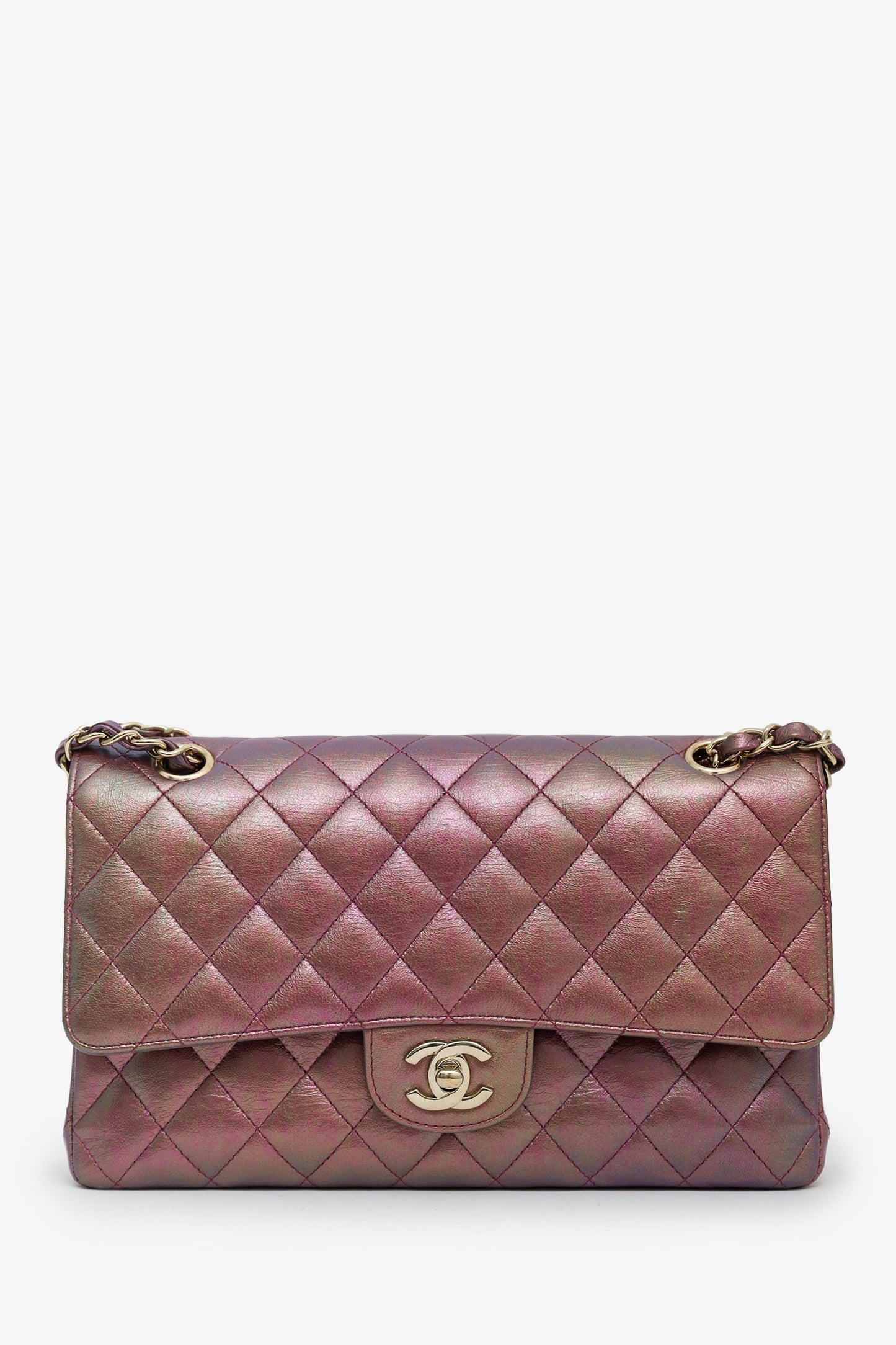 Chanel™ 20B Purple Quilted Iridescent Lambskin Medium Classic Double Flap Bag