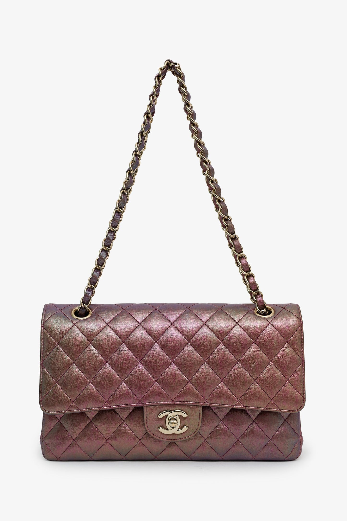Chanel™ 20B Purple Quilted Iridescent Lambskin Medium Classic Double Flap Bag