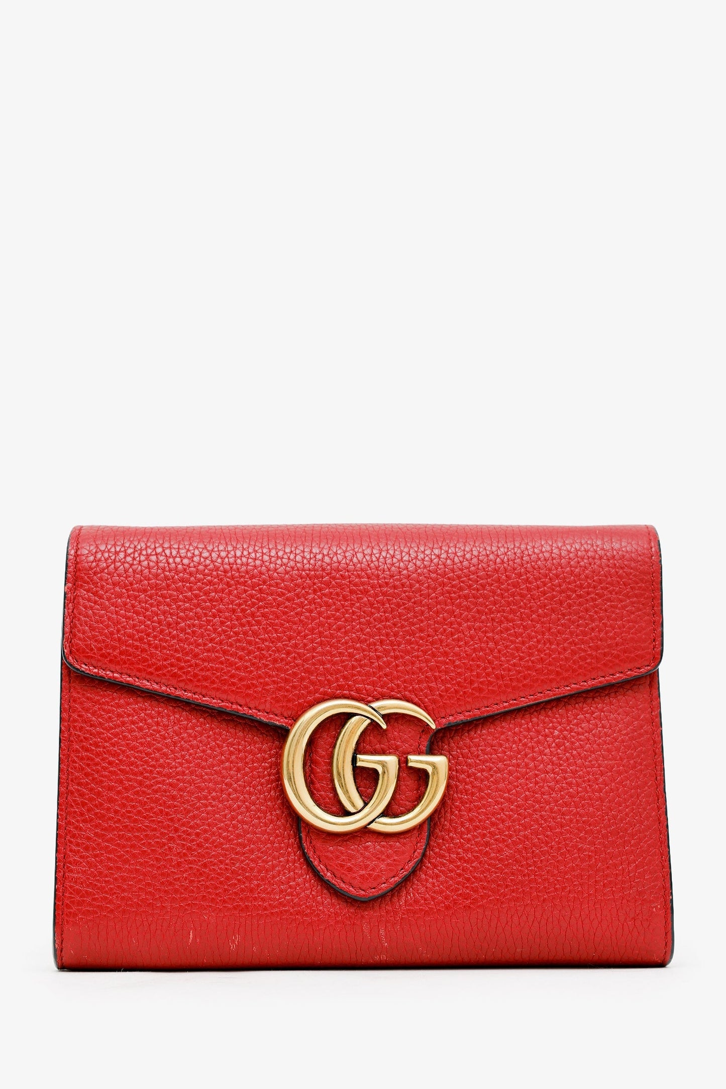 Gucci Red Calfskin GG Marmont Chain Wallet