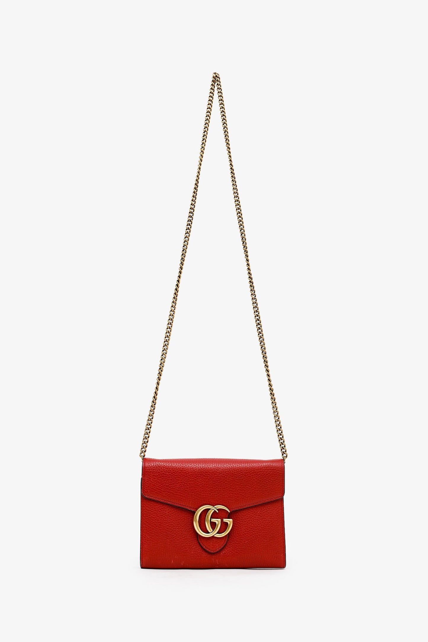 Gucci Red Calfskin GG Marmont Chain Wallet