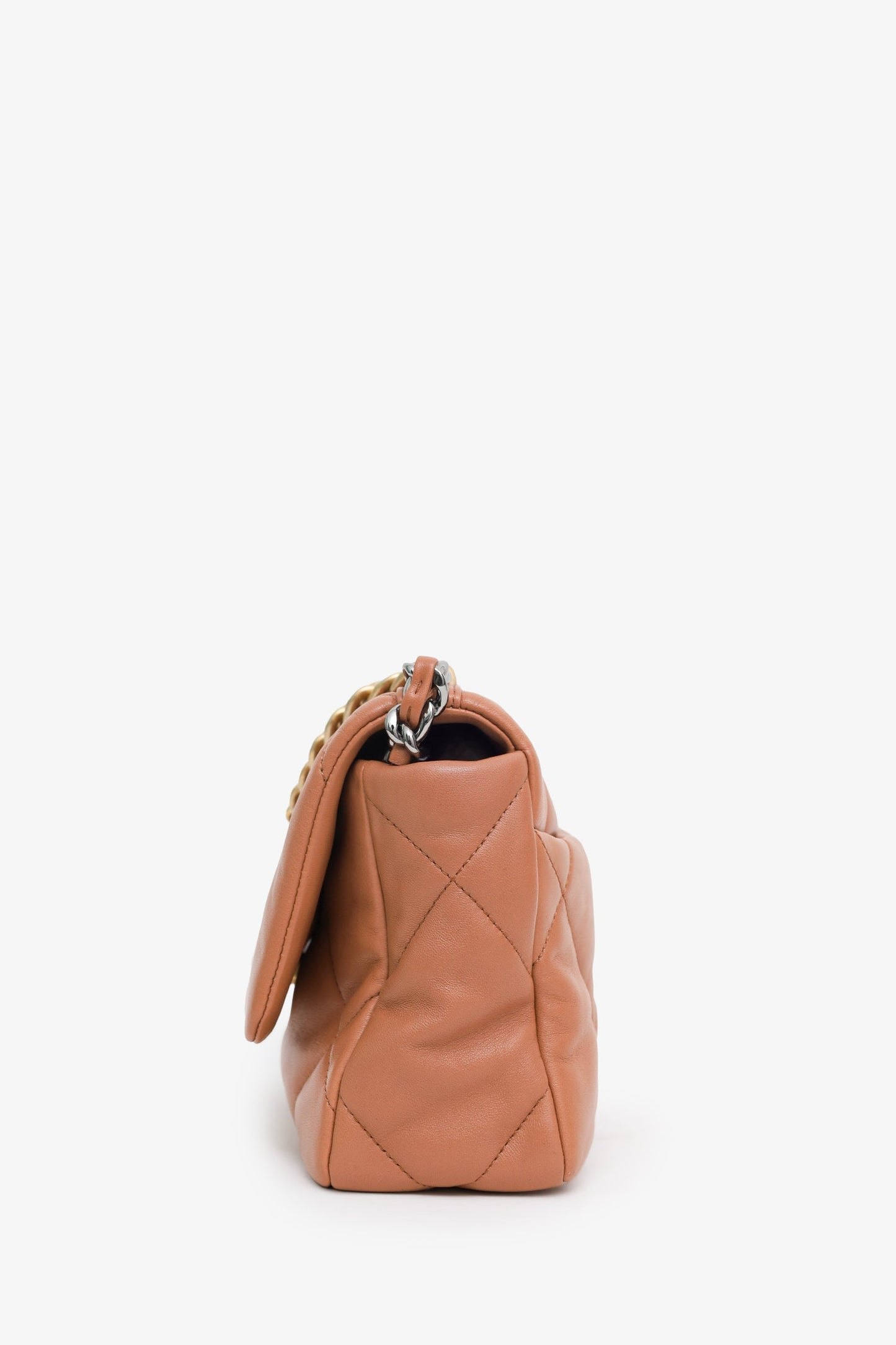 Chanel™ 2022 Brown Goatskin Leather 'Chanel 19' Small Flap Shoulder Bag