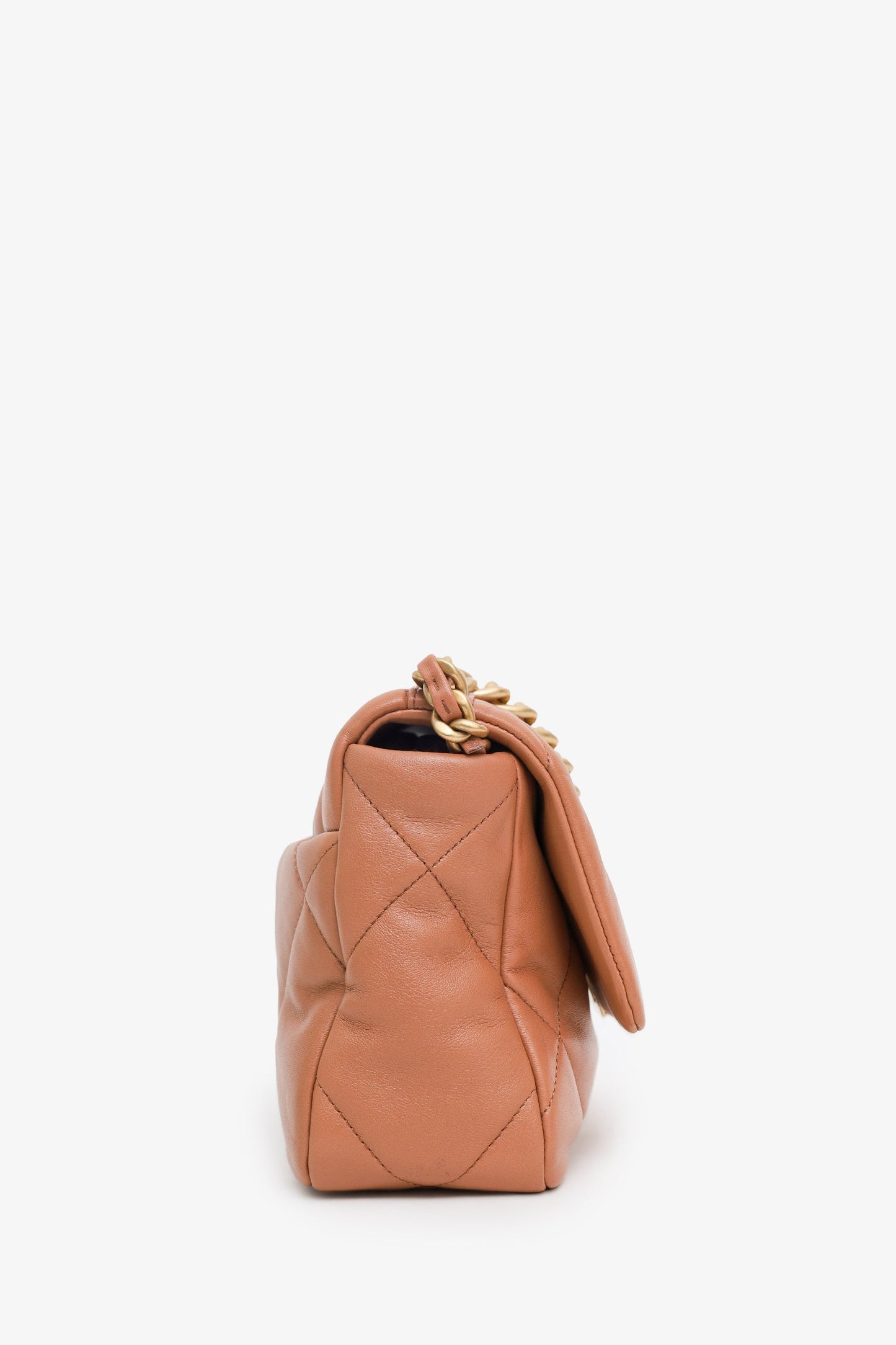 Chanel™ 2022 Brown Goatskin Leather 'Chanel 19' Small Flap Shoulder Bag