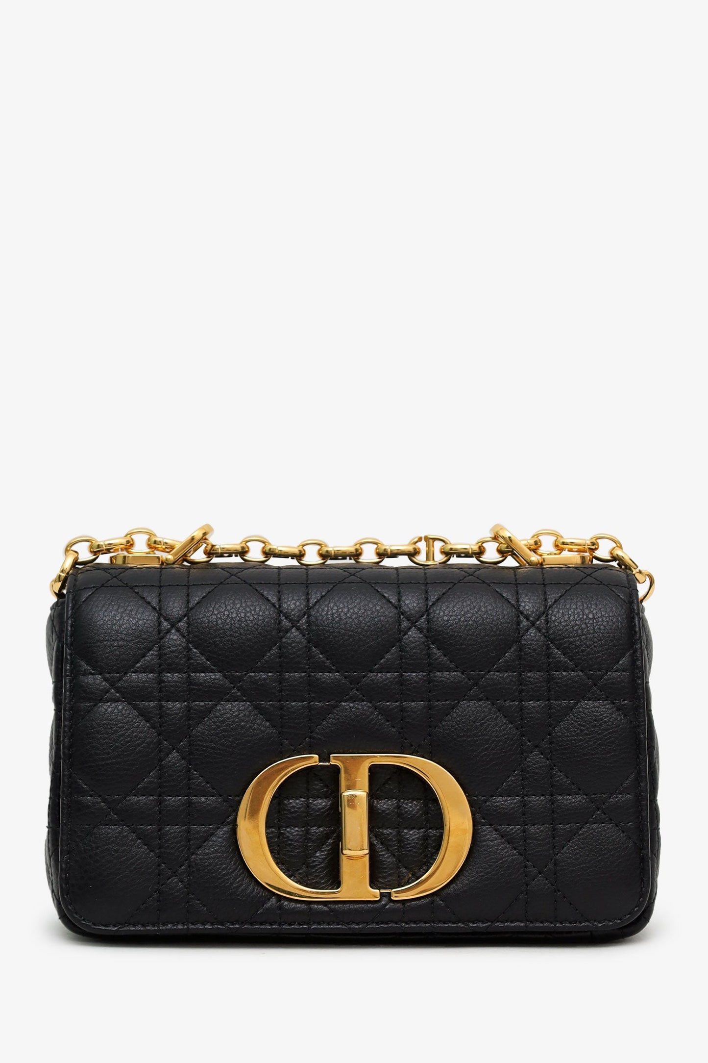 Christian Dior 2023 Black Supple Cannage Calfskin Leather Small Dior Caro Bag