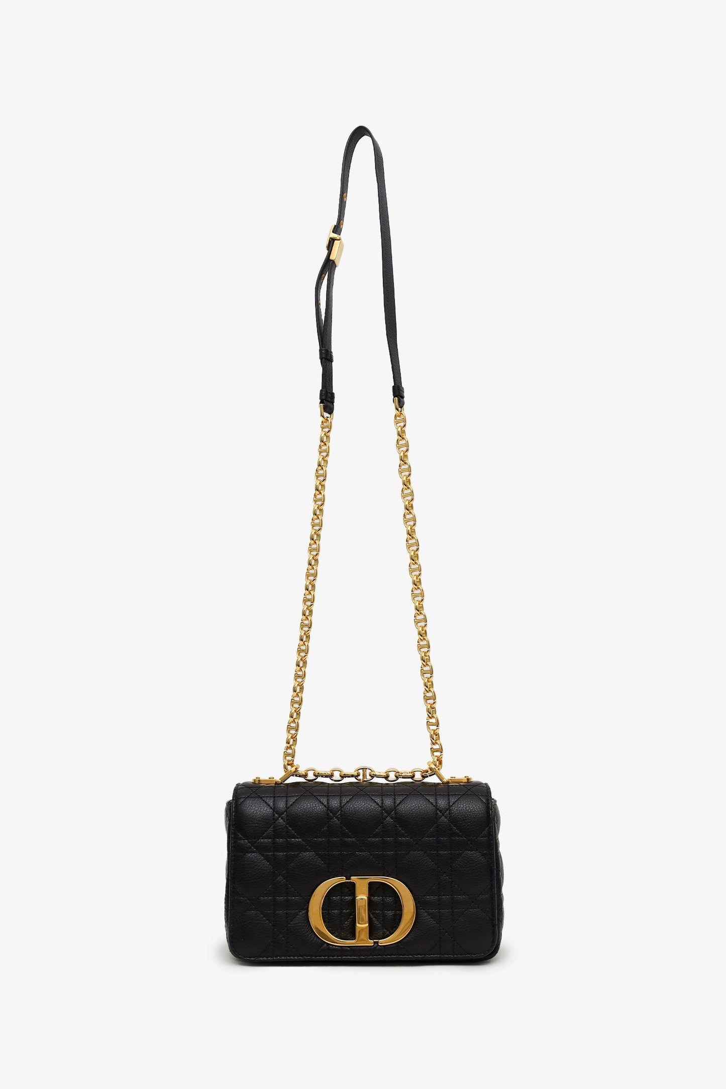 Christian Dior 2023 Black Supple Cannage Calfskin Leather Small Dior Caro Bag