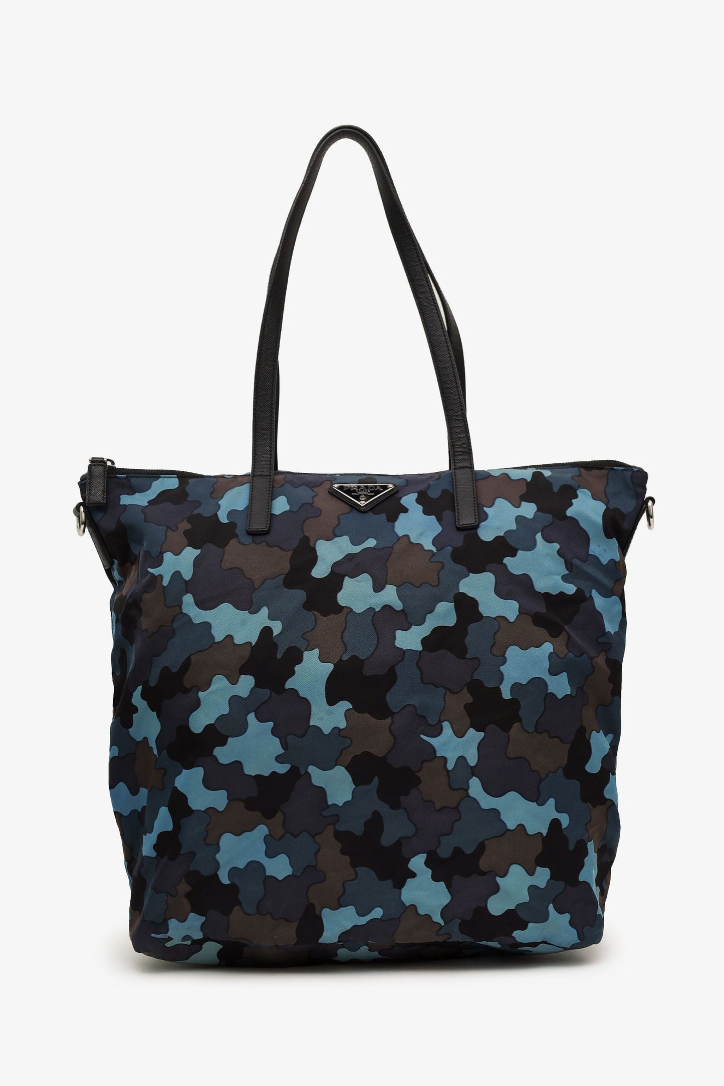 Prada Black/Blue Nylon Tessuto Camouflage Tote With Strap