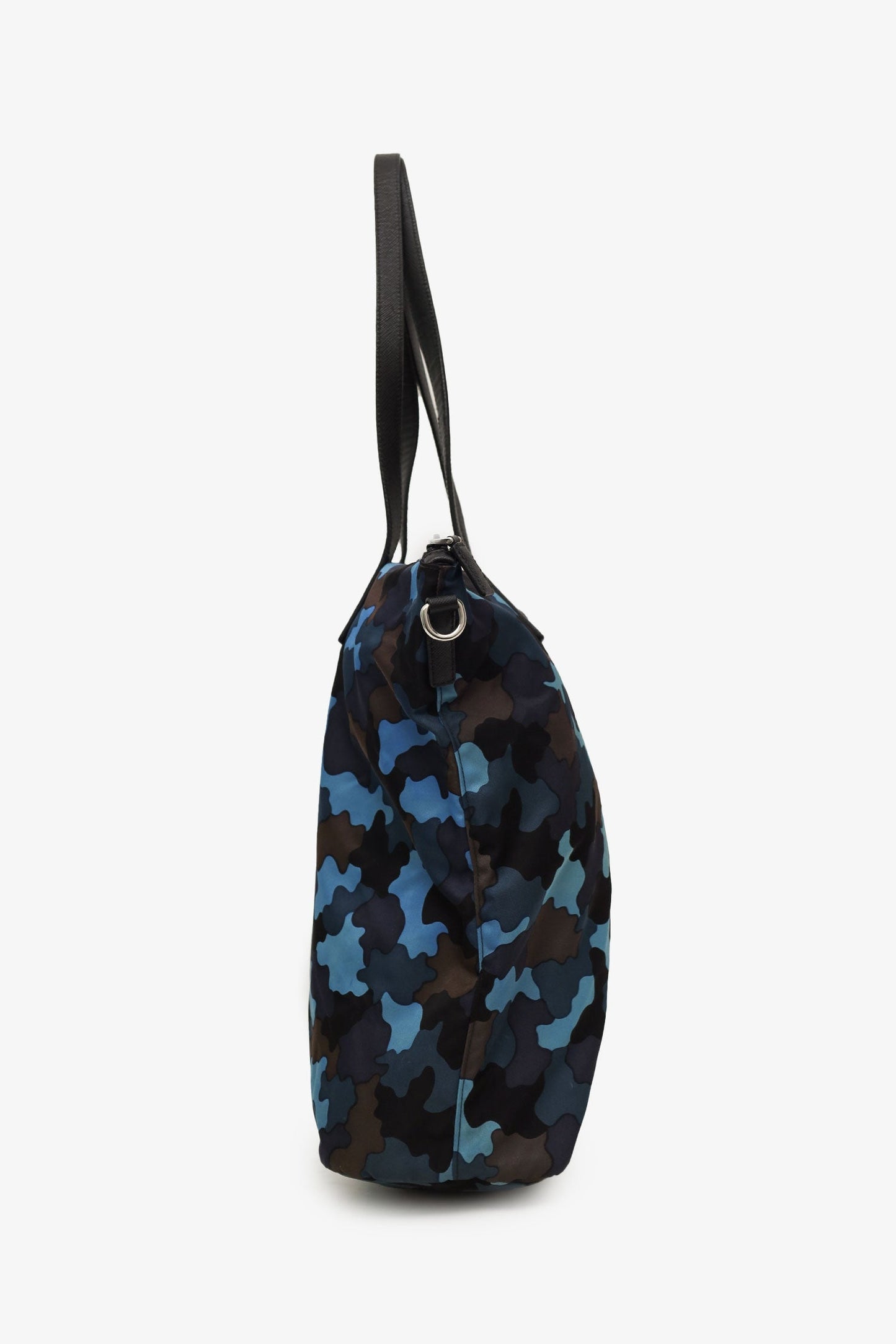 Prada Black/Blue Nylon Tessuto Camouflage Tote With Strap