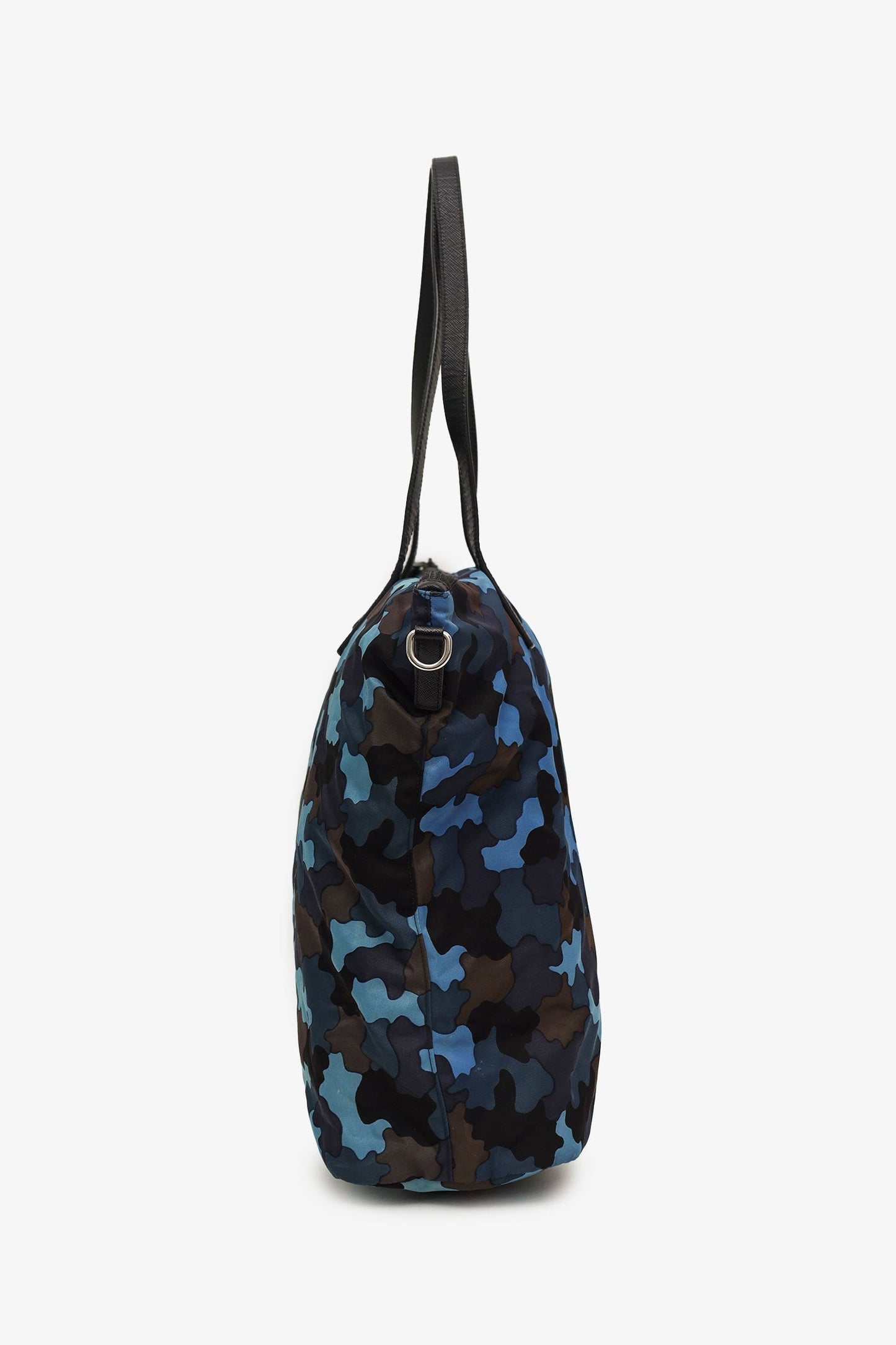 Prada Black/Blue Nylon Tessuto Camouflage Tote With Strap