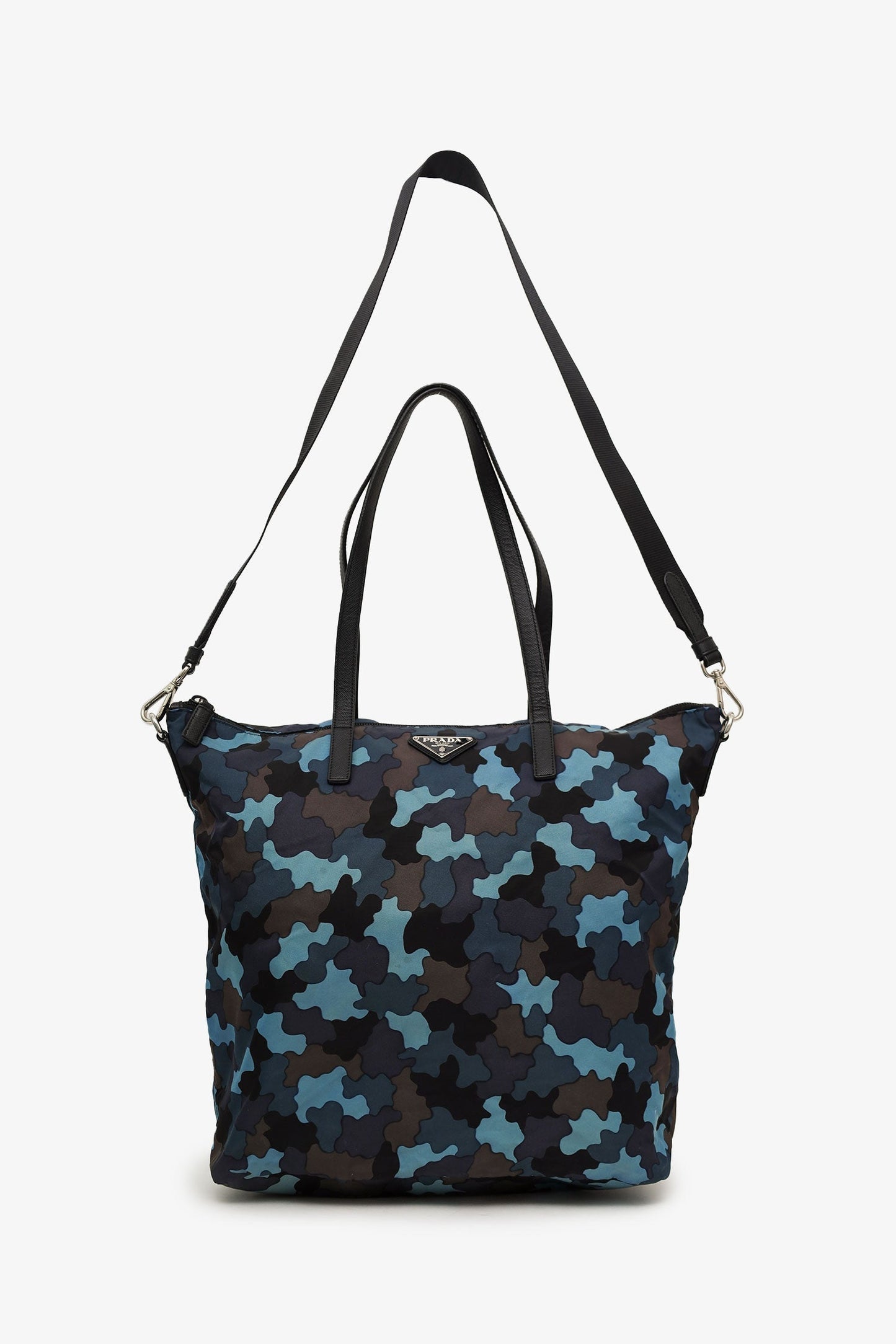 Prada Black/Blue Nylon Tessuto Camouflage Tote With Strap