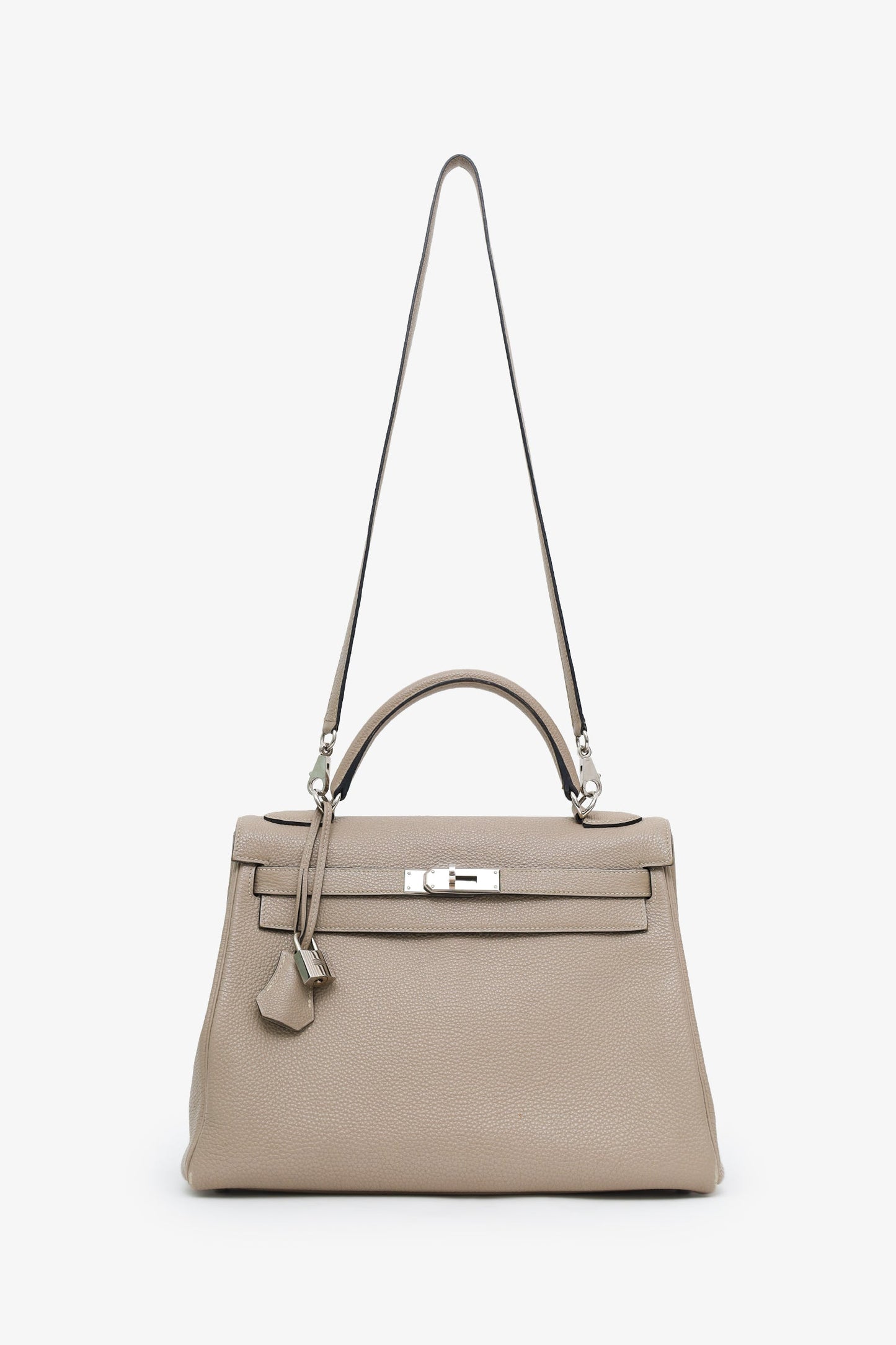 Hermès 2008 Gris Tourterelle Clemence Leather Retourne Kelly 32 With Strap