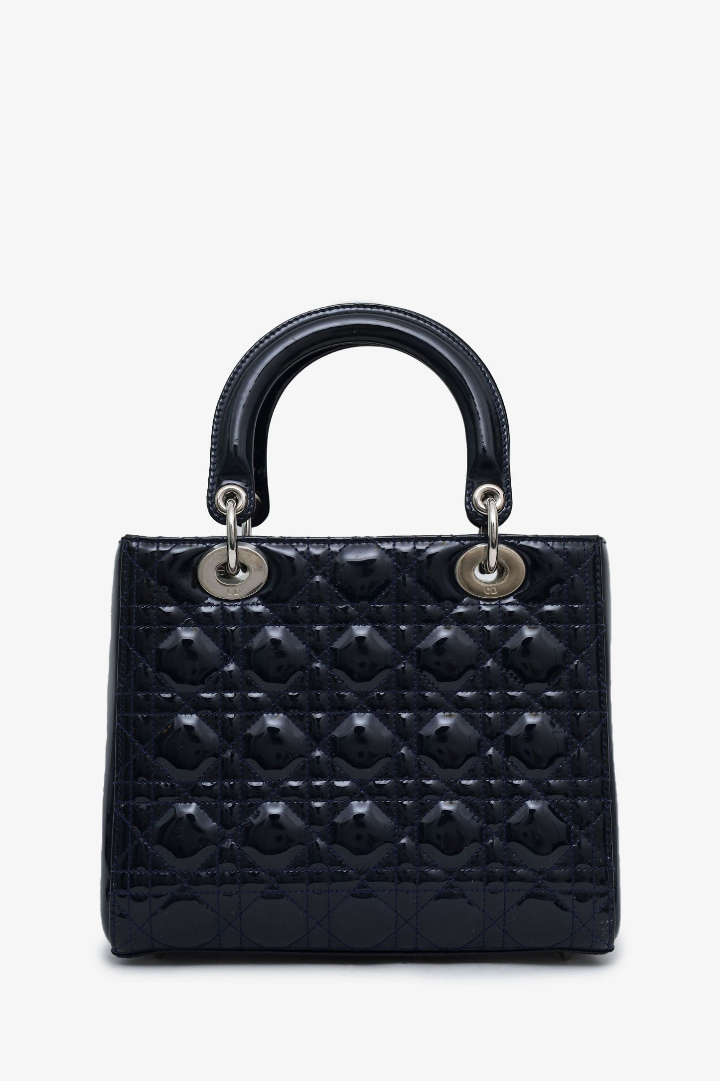 Christian Dior 2010 Navy Patent Leather Medium Lady Dior With Strap