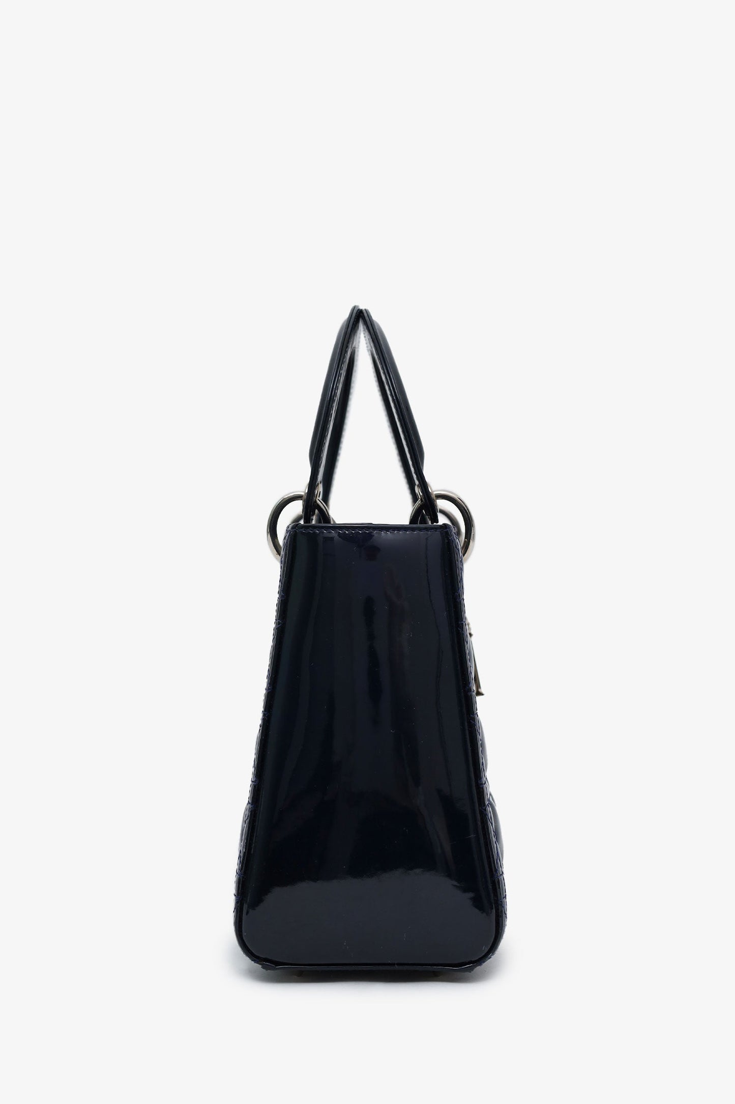 Christian Dior 2010 Navy Patent Leather Medium Lady Dior With Strap