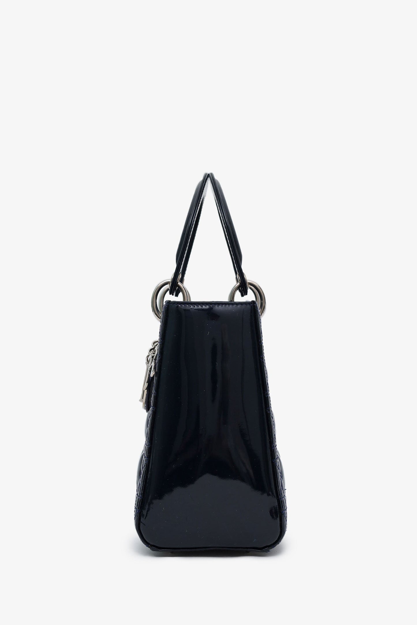 Christian Dior 2010 Navy Patent Leather Medium Lady Dior With Strap