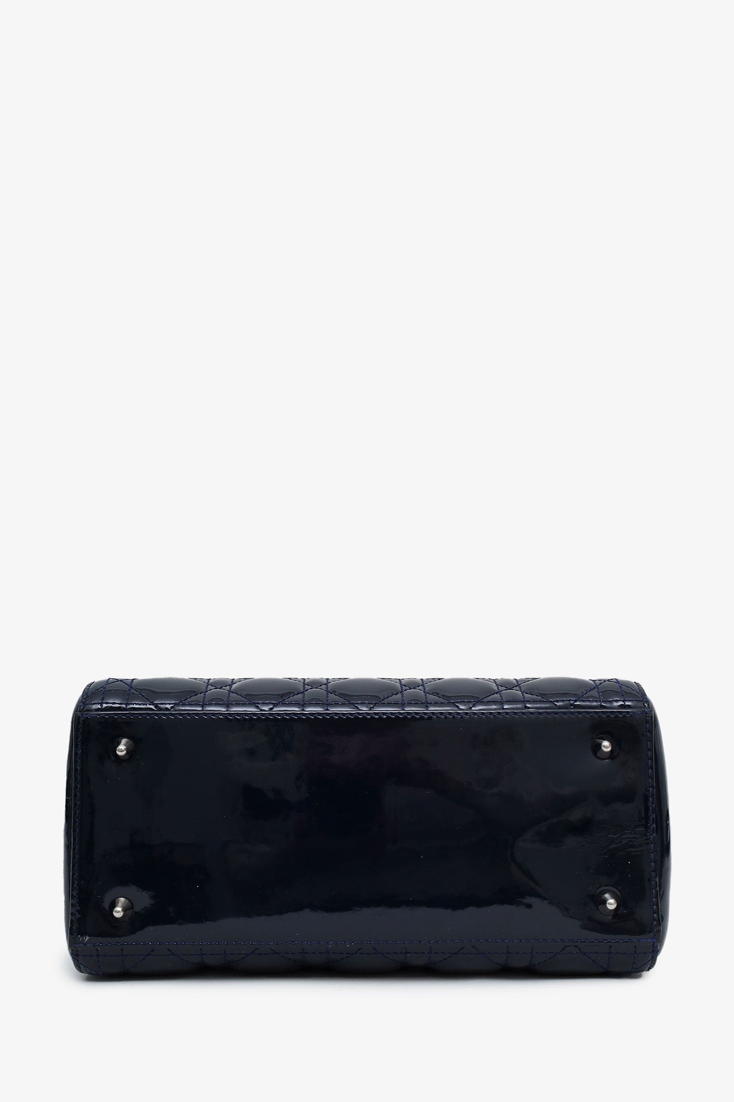 Christian Dior 2010 Navy Patent Leather Medium Lady Dior With Strap