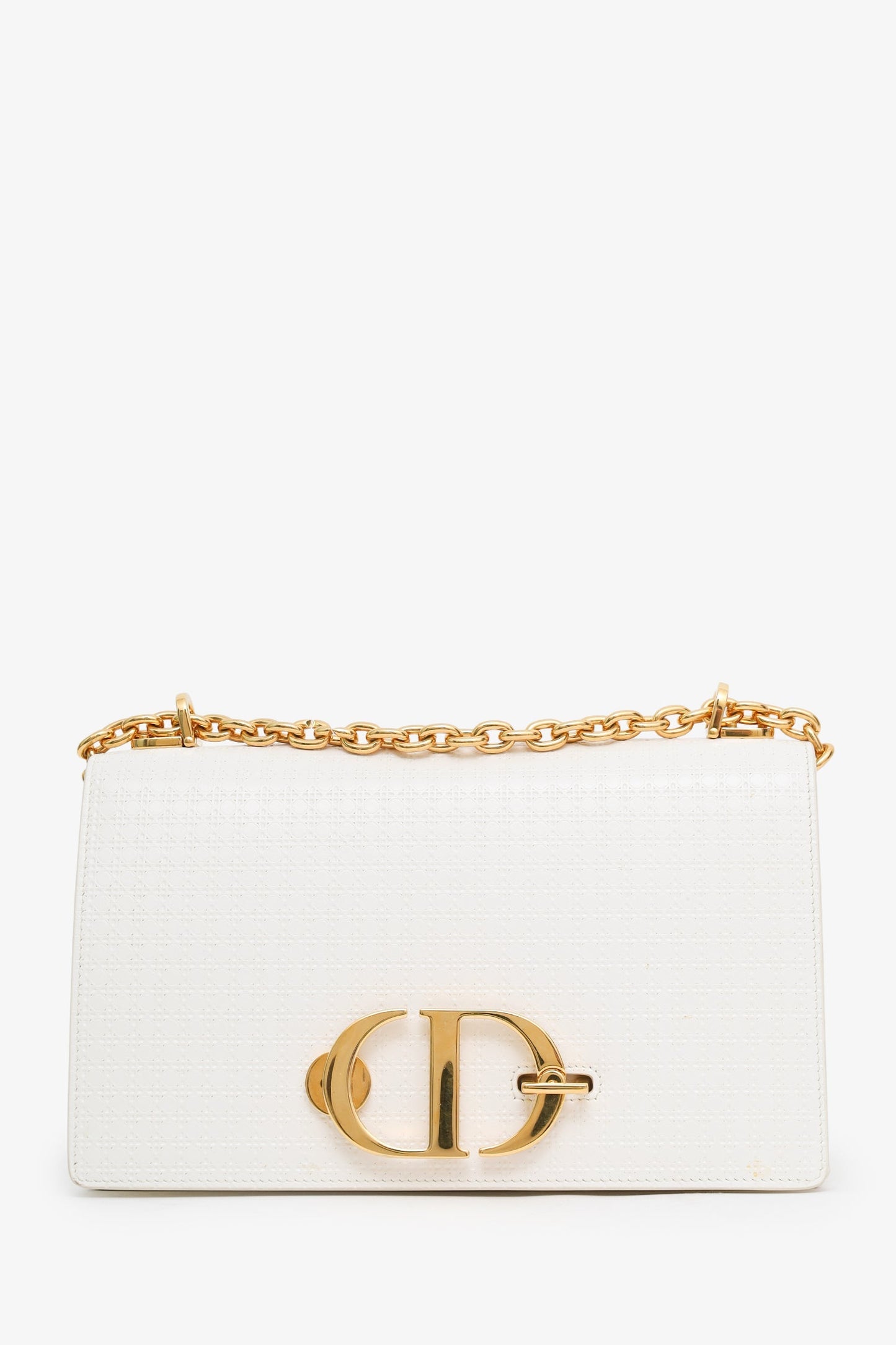 Christian Dior 2020 White Micro Cannage 30 Montaigne Chain Shoulder Bag