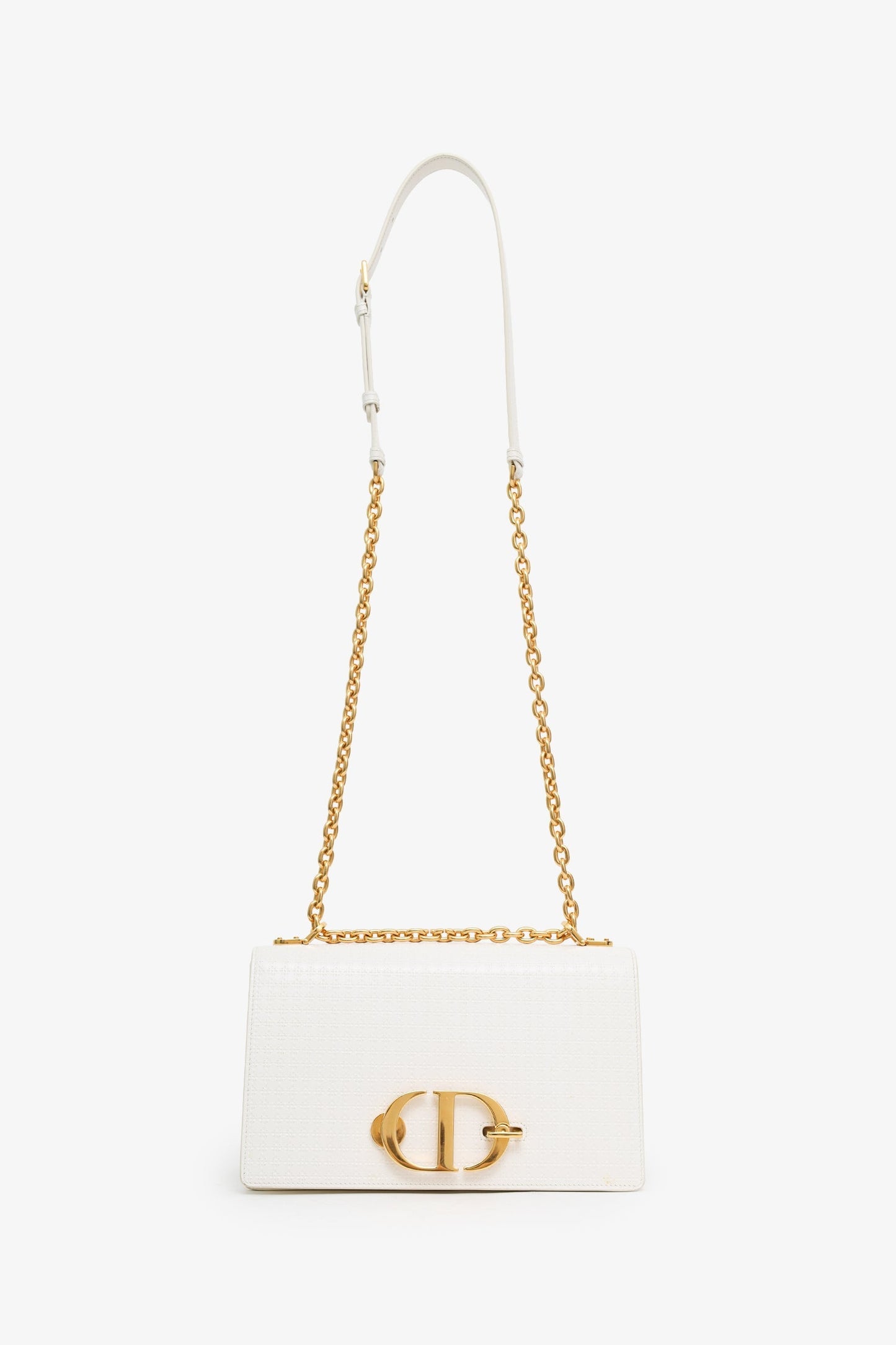 Christian Dior 2020 White Micro Cannage 30 Montaigne Chain Shoulder Bag